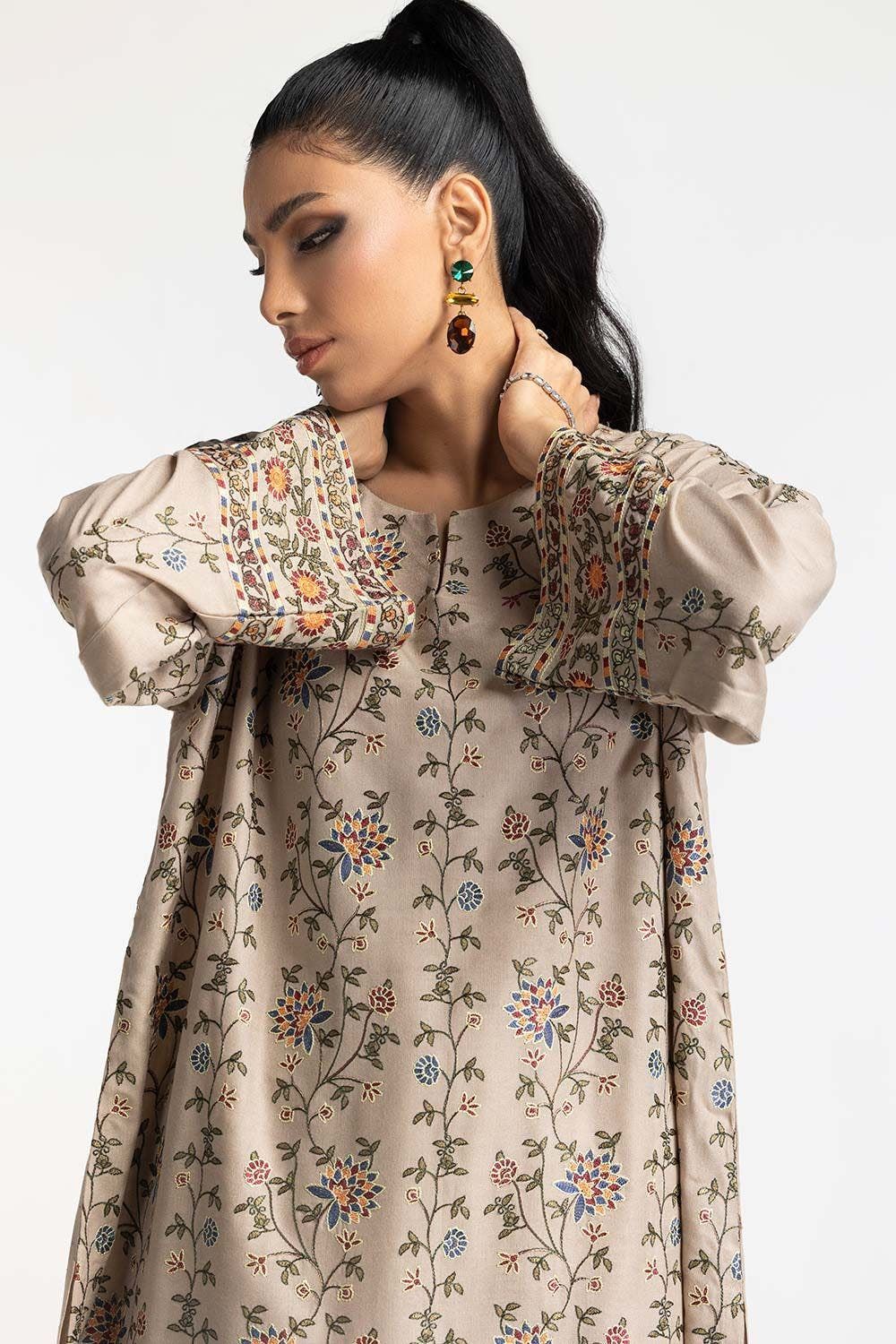 Premium Acrylic Beige Stitched Suit by Gul Ahmed - Elegant Formal Wear for Weddings, Office & Special Occasions