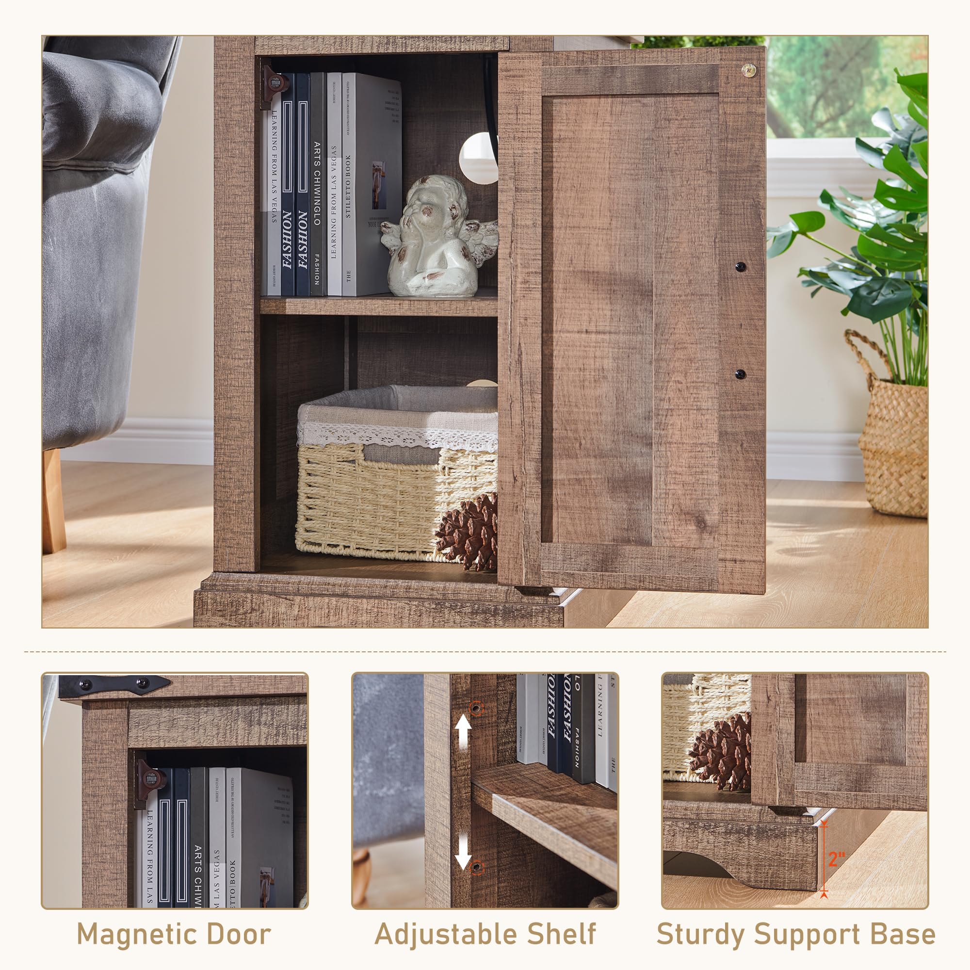 Rustic Farmhouse Nightstand with USB Charging Station - 17