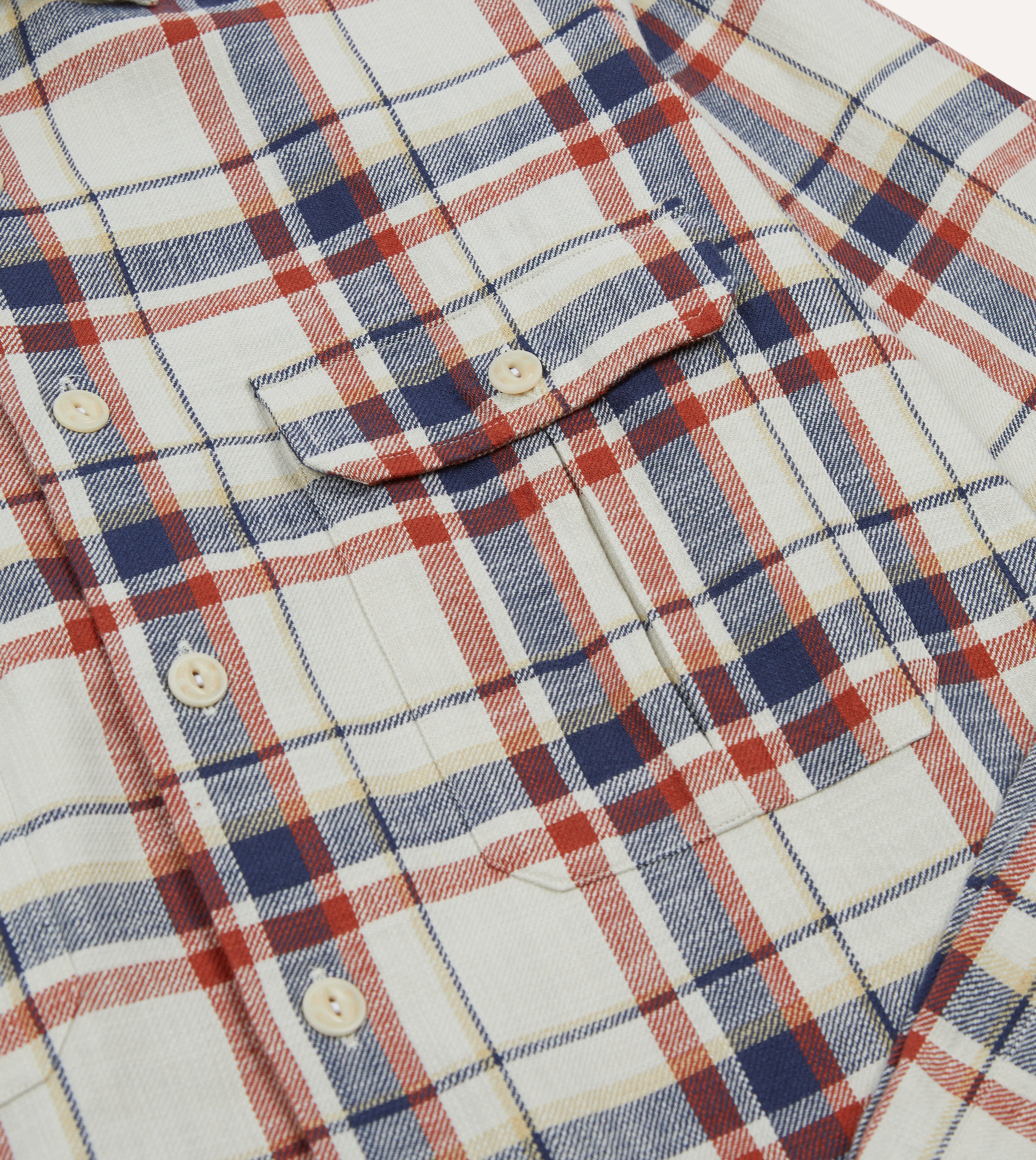 Stylish Ecru, Navy & Red Check Slub Cotton Work Shirt with Two Pockets - Perfect for Outdoor Jobs, Casual Wear & Work Uniforms