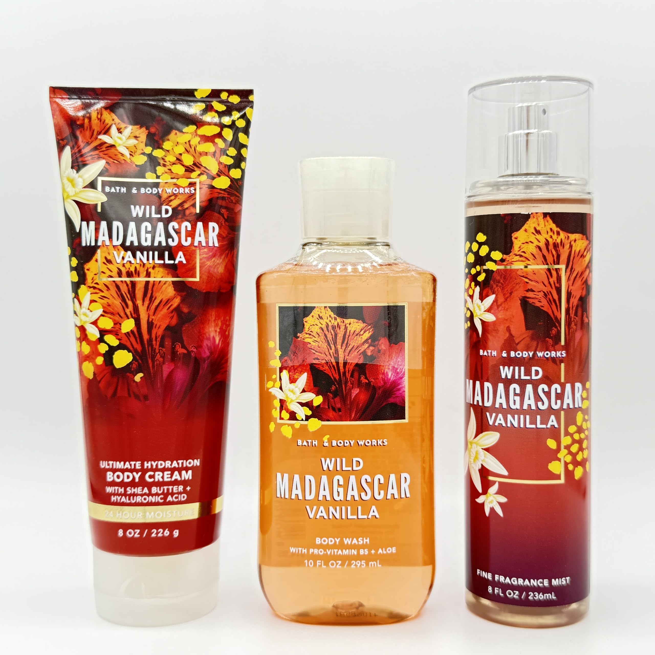 Wild Madagascar Vanilla 3-Piece Bath & Body Gift Set - Hydrating Body Cream, Shower Gel & Fragrance Mist for Dry Skin | Perfect for Spa Day, Self-Care Routine & Luxurious Gift Giving