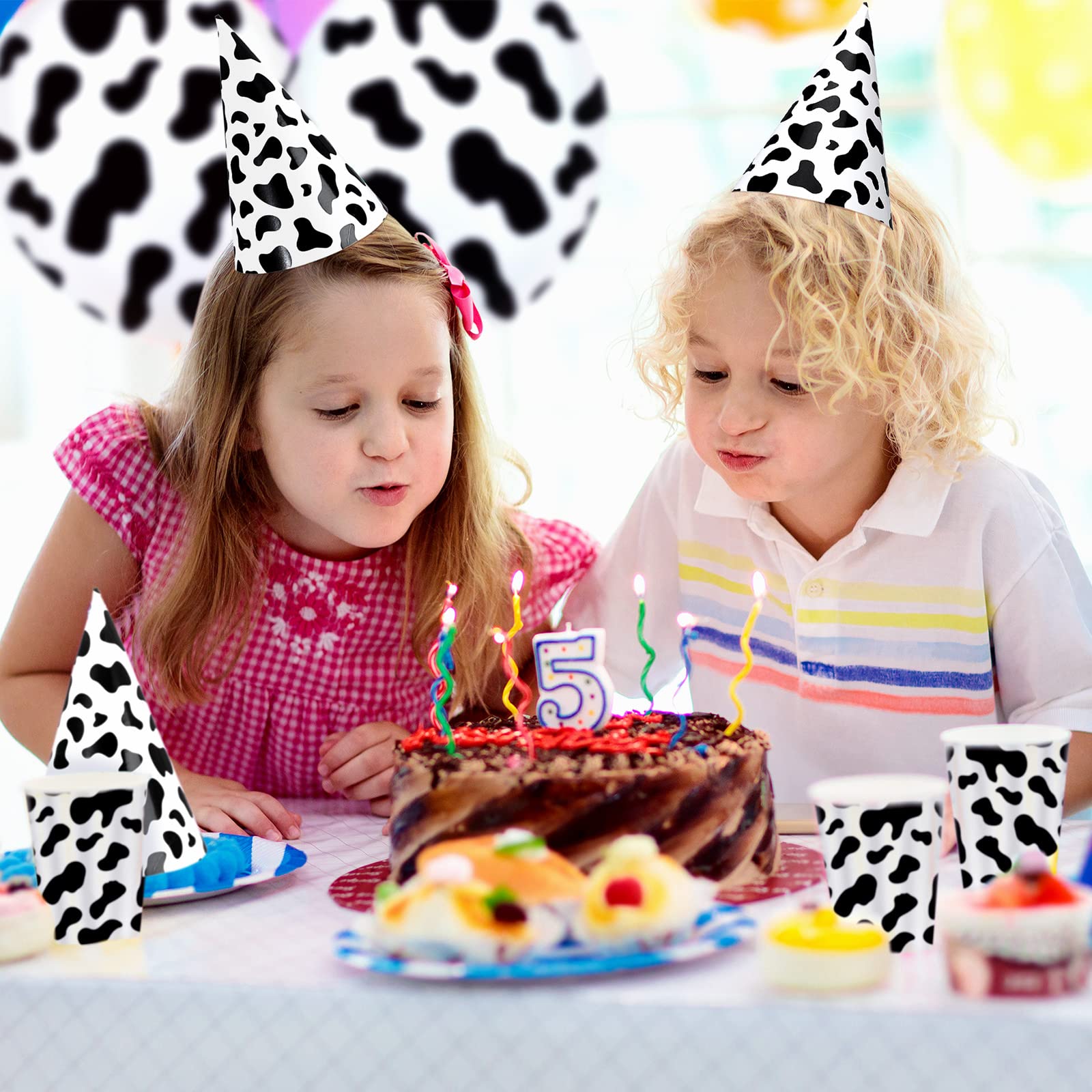 30 Pieces Cow Themed Birthday Party Hats - Fun Paper Cone Hats for Kids Birthday Decorations & Party Supplies - Perfect for Farm Animal, Dairy, or Western Themed Parties (Milk Cow Design)