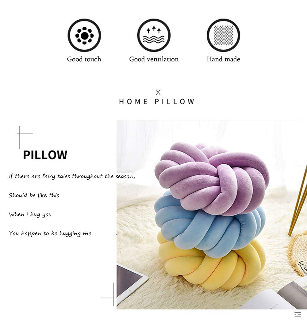 Velvet Round Knotted Throw Pillow 14x14 - Soft Decorative Cushion for Couch, Sofa & Chair - Blue Knit Ball Pillow for Living Room, Bedroom & Kitchen Decor - Perfect for Accent Seating and Cozy Home Styling