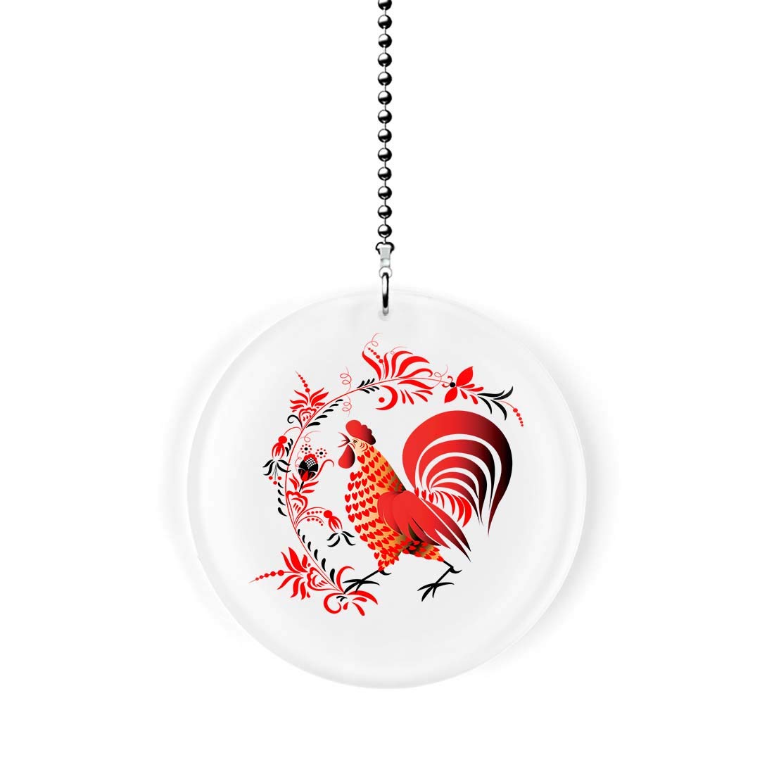 Vintage Red Rooster Ceiling Fan Pull Chain - Decorative Light Switch Cord for Farmhouse, Country Kitchen & Retro Home Decor