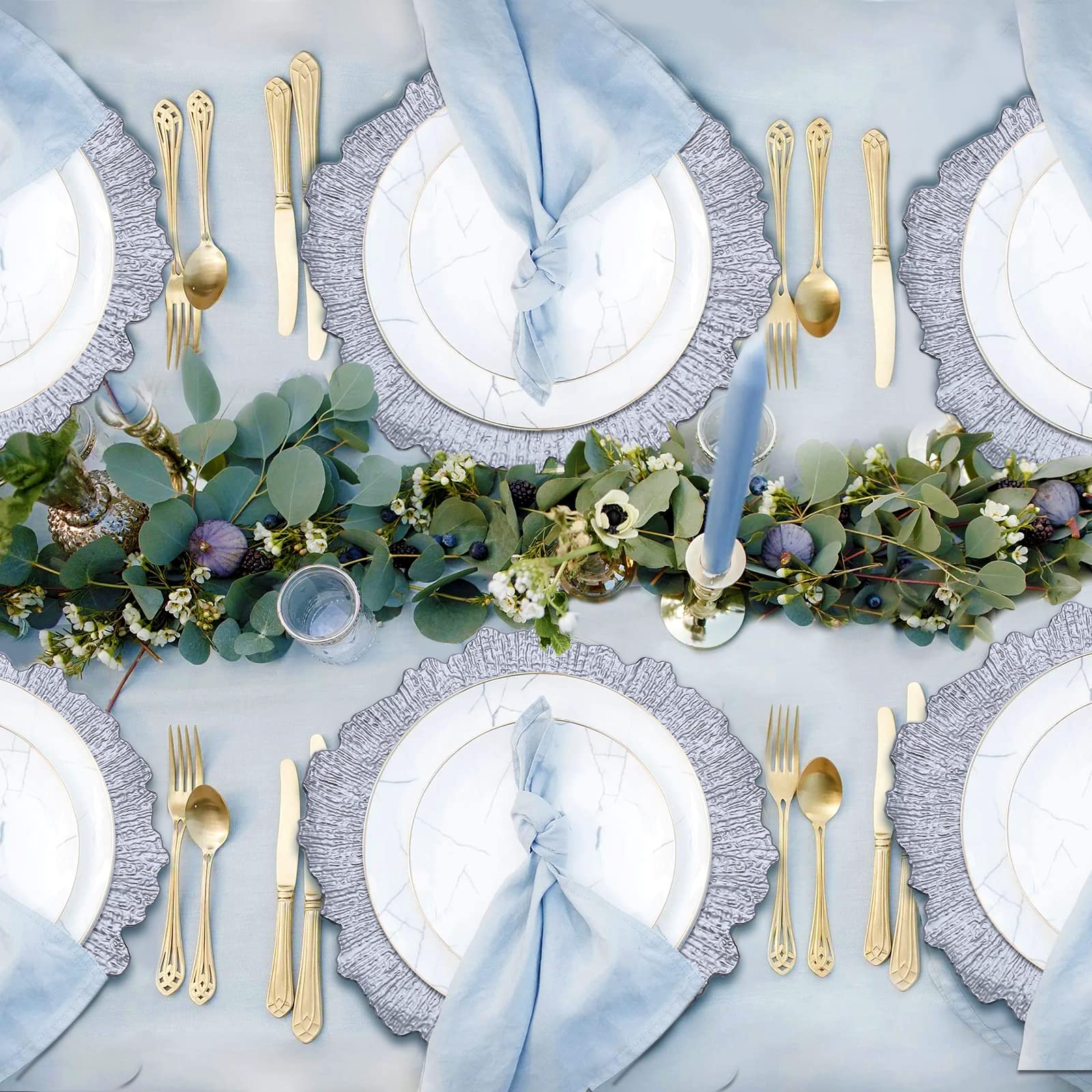 Silver Reef Charger Plates 13 Inch - Set of 10 Plastic Floral Decorative Dinner Plates for Wedding, Party, Event & Home Decor - Elegant Table Setting for Formal Dinners, Bridal Showers & Holiday Celebrations