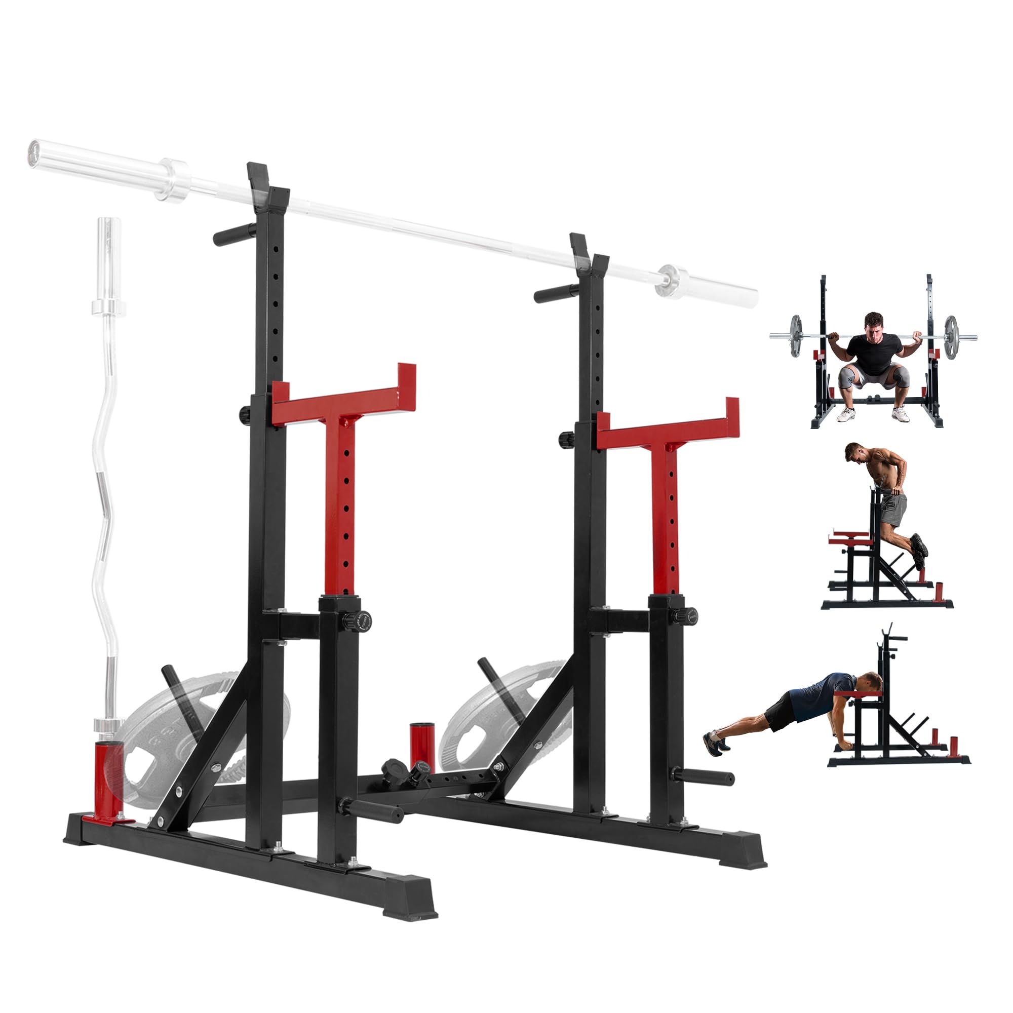 Yes4All Adjustable Squat Rack for Home Gym - 600LBS Capacity Barbell Stand with Weight Plate Storage, Multi-Function Power Rack for Bench Press, Weight Lifting & Dip Bar Workouts - Perfect for Garage Gym & Strength Training