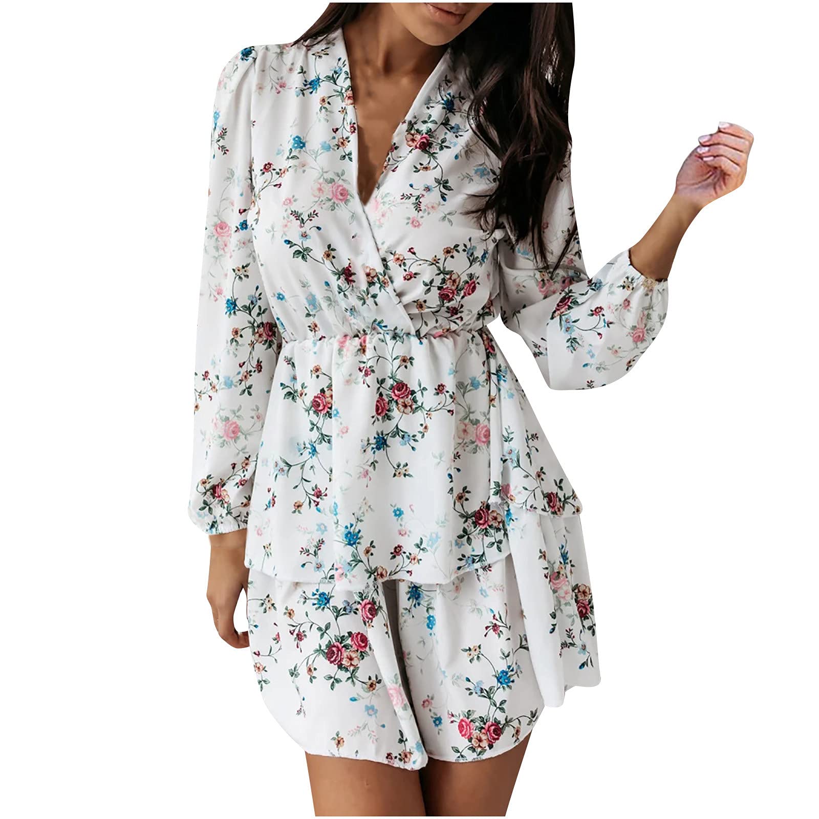 Women's Long Sleeve V-Neck Floral Print A-Line Swing Dress - Boho Chic Mini Party & Wedding Guest Dress for Fall | Perfect for Date Nights, Bridal Showers & Autumn Events