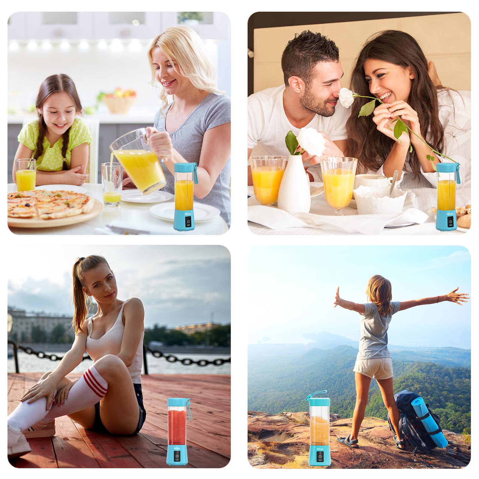 Portable Blender for Smoothies & Shakes - Personal Mini Blender Juicer Cup, Handheld Fruit Mixer for Home & Travel, USB Rechargeable (Blue) - Perfect for Gym, Office & Outdoor Activities