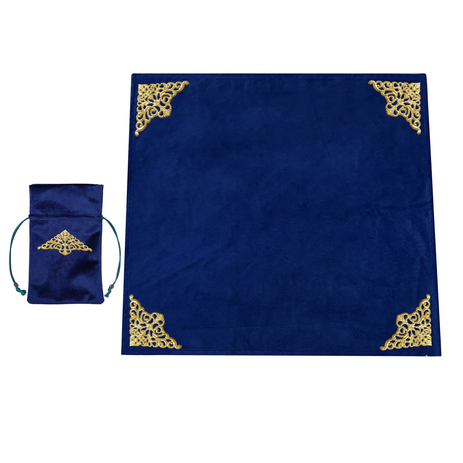 BLESSUME Altar Tarot Table Cloth - Wicca Divination Velvet Cloth with Tarot Pouch (Blue 4) for Spiritual Readings, Rituals & Meditation - Perfect for Tarot Card Spreads, Crystal Grids & Sacred Space Decor