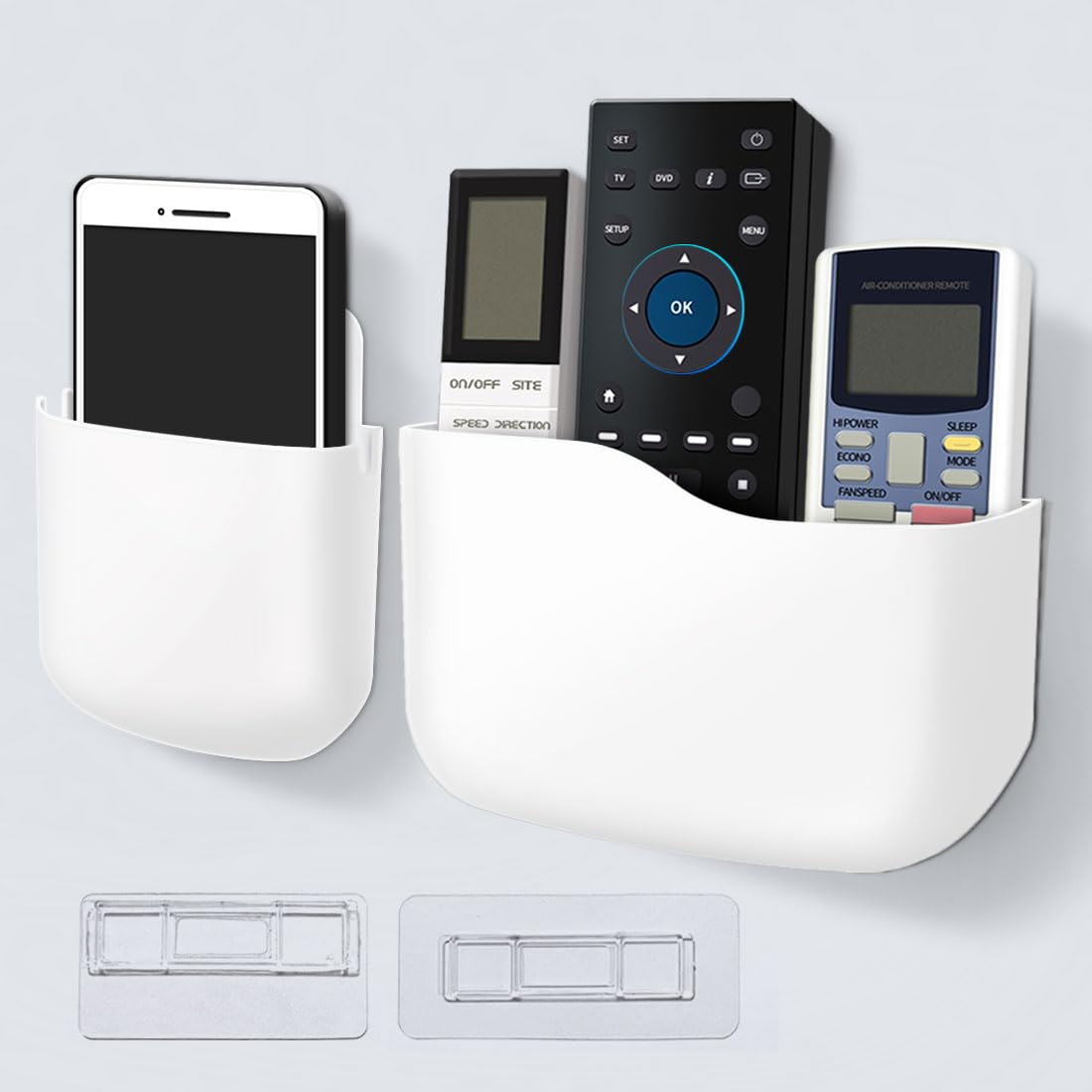 Wall Mount Remote Control Holder - Self Adhesive Organizer for Office & Bedroom - White Storage Box for Phones & Mail