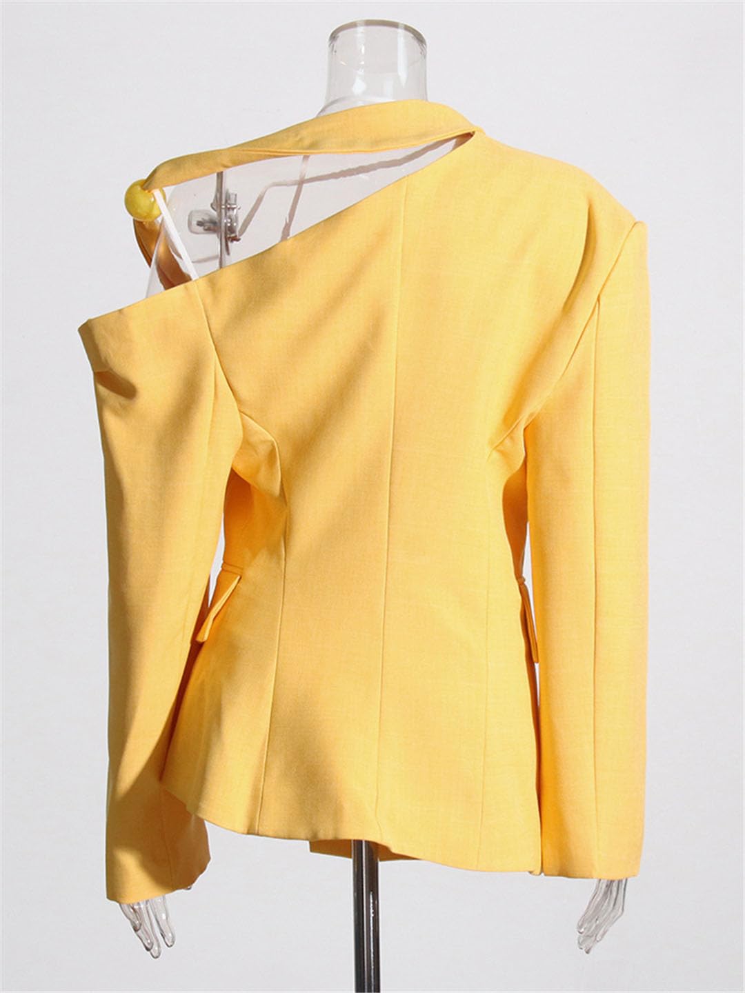 Women's Long Sleeve Off Shoulder Patchwork Blazer with Lapel & Button Closure - Stylish Solid Color Jacket for Spring Fashion | Perfect for Office Wear, Date Nights & Casual Outings