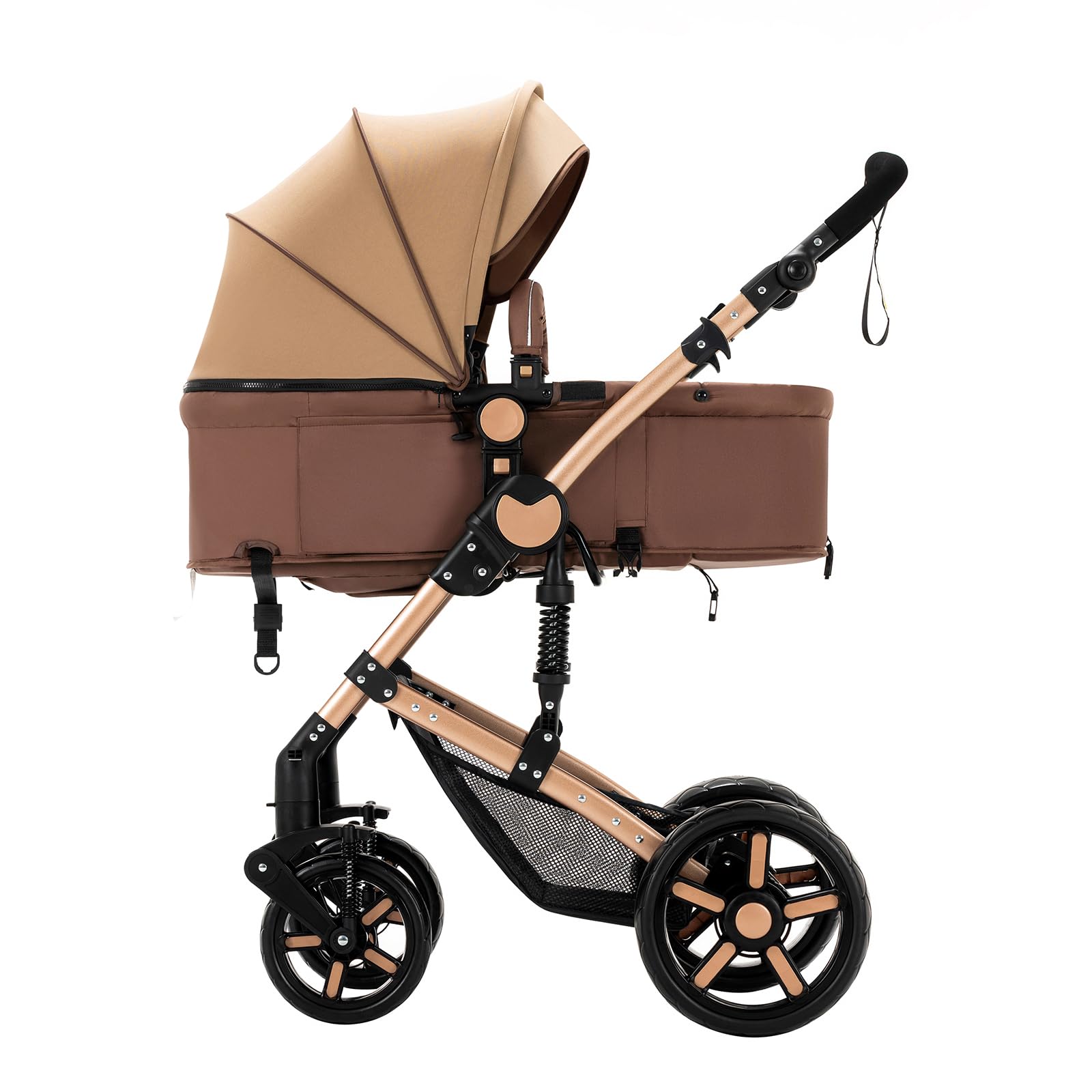 3 in 1 Baby Stroller Travel System Combo Set - Reversible Convertible Infant Stroller with One-Click Folding, Lightweight Aluminum Frame Stroller for Newborn & Toddler (UD588-Khaki with Base) | Perfect for Shopping, Travel & Daily Walks