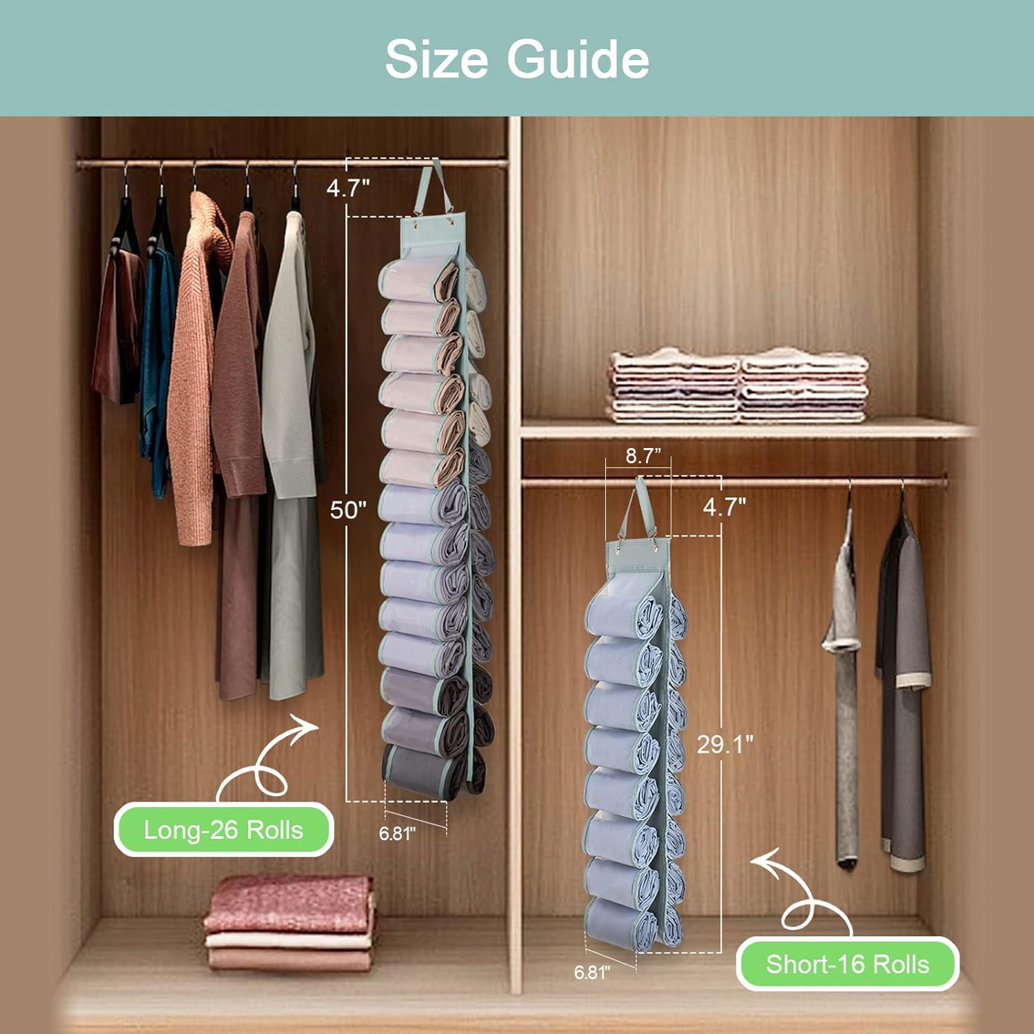 16-Slot Hanging Closet Organizer for Leggings, T-Shirts & Clothes - Space-Saving Wardrobe Storage for Yoga Pants, Tank Tops, Underwear & Towels (Grey) - Perfect for Bedroom, Closet & Travel Organization