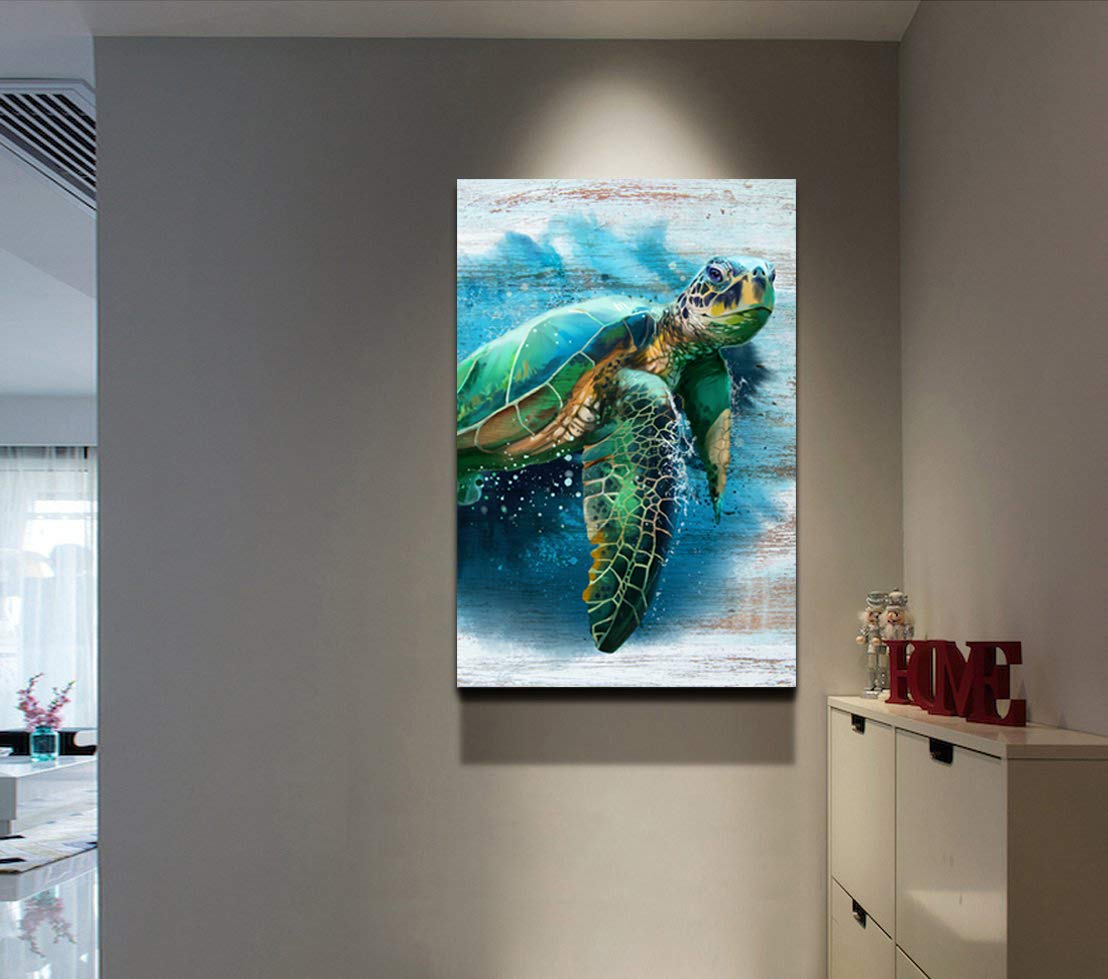 Homeoart Sea Turtle Wall Art - Framed Ocean Theme Canvas Painting for Bathroom Decor, 24x36 Inches - Perfect for Coastal Living Rooms, Beach House Bedrooms & Spa Bathrooms