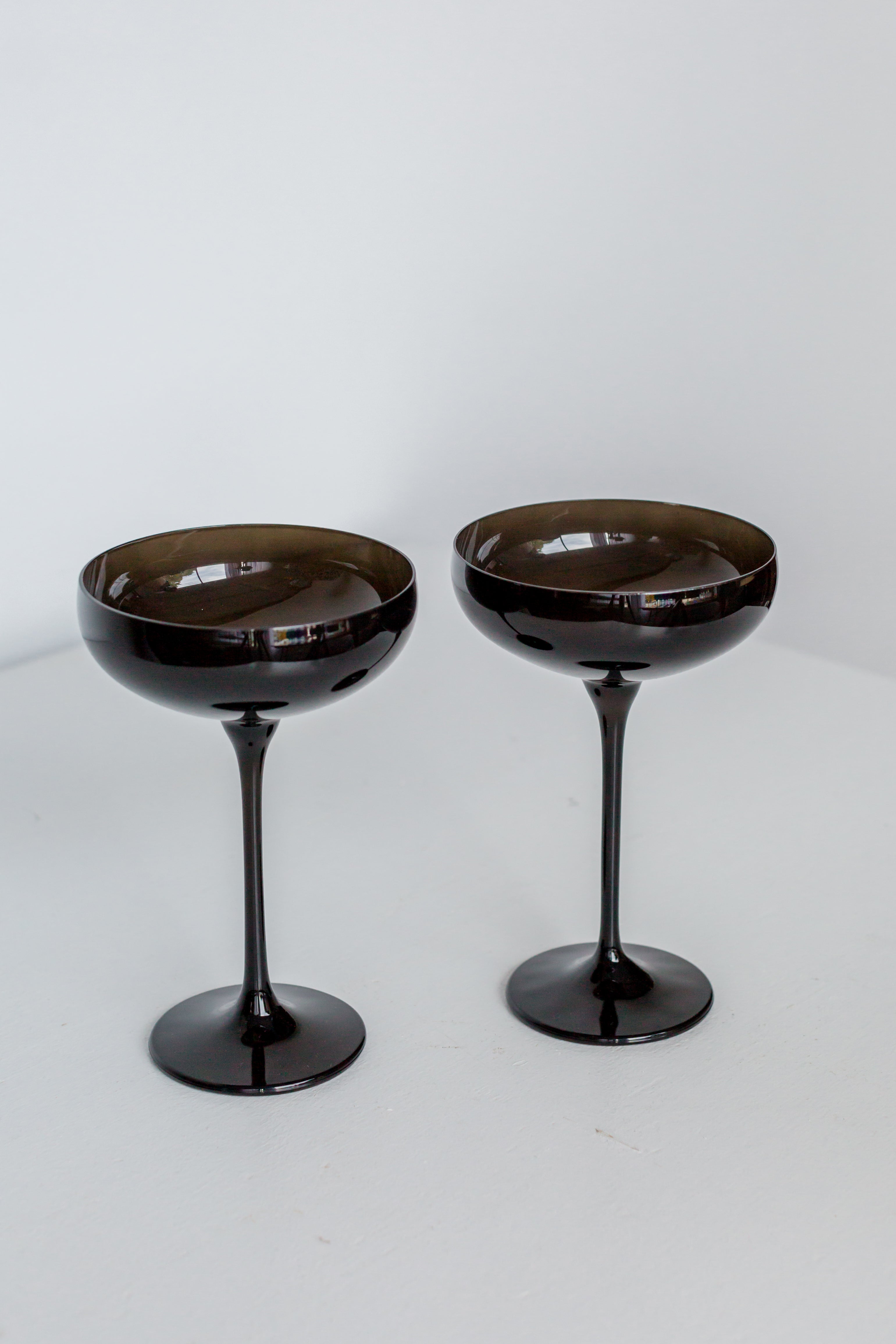 Estelle Colored Champagne Coupe Glasses Set of 2 - Elegant Black Onyx Stemware for Wedding Toasts & Cocktail Parties