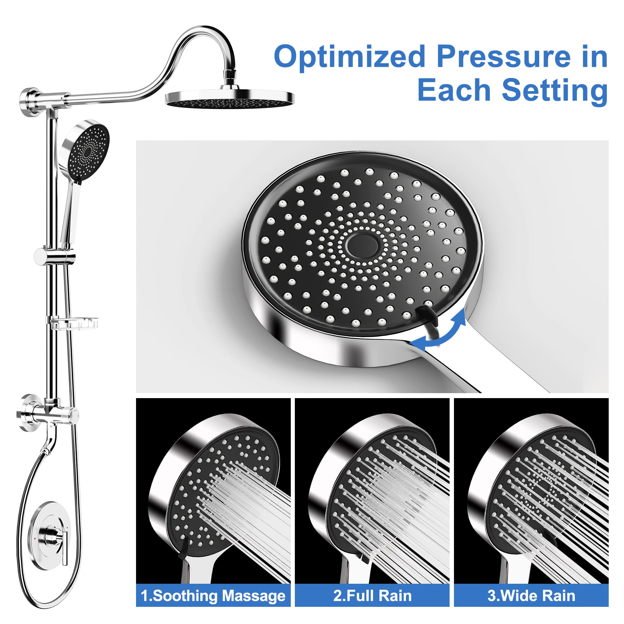 Tearel 9 Inch Rainfall Shower Head and Handheld Shower Combo with Adjustable Slide Bar - Chrome Finish for Luxurious Spa-Like Bathroom Experience | Perfect for Master Bathroom Renovation & Relaxing Shower Time