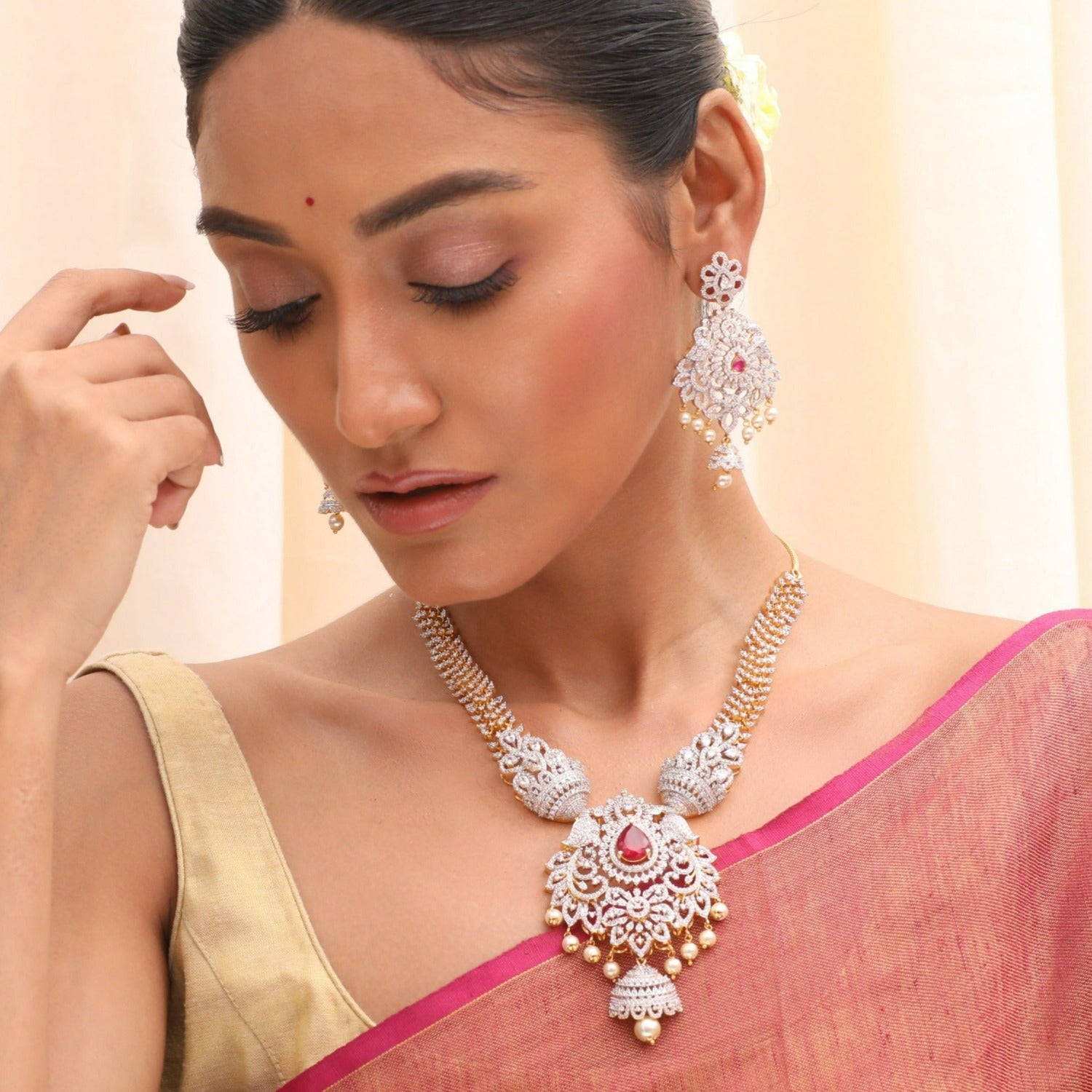 Isvari Nakshatra CZ Necklace Set - Cubic Zirconia Gold Plated Pendant & Chain Jewelry for Women, Perfect for Weddings, Parties & Special Occasions