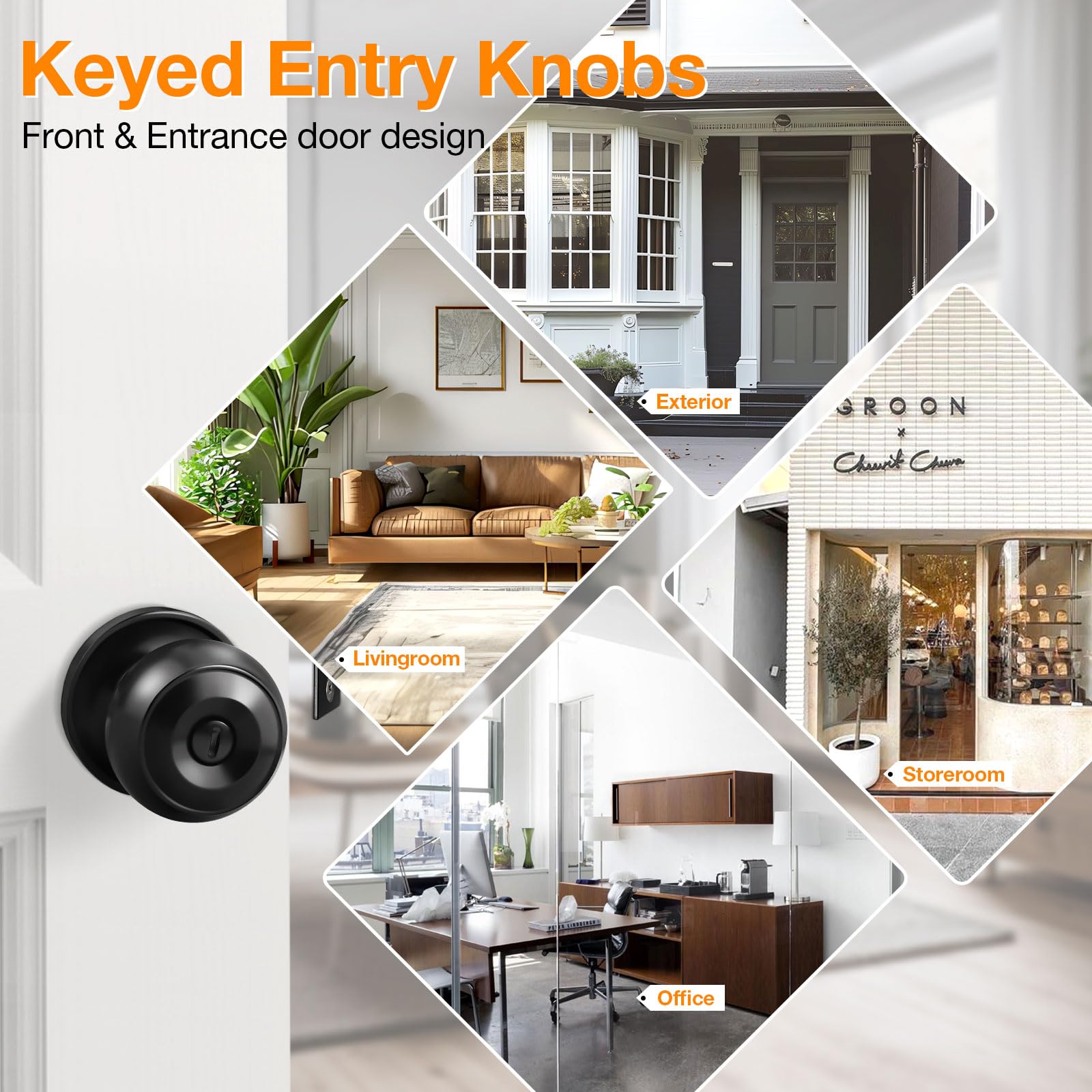 Gobrico 5-Pack Flat Black Ball Door Knobs & Locksets with Unique Keys - Secure Interior & Exterior Doors for Homes, Offices & Apartments