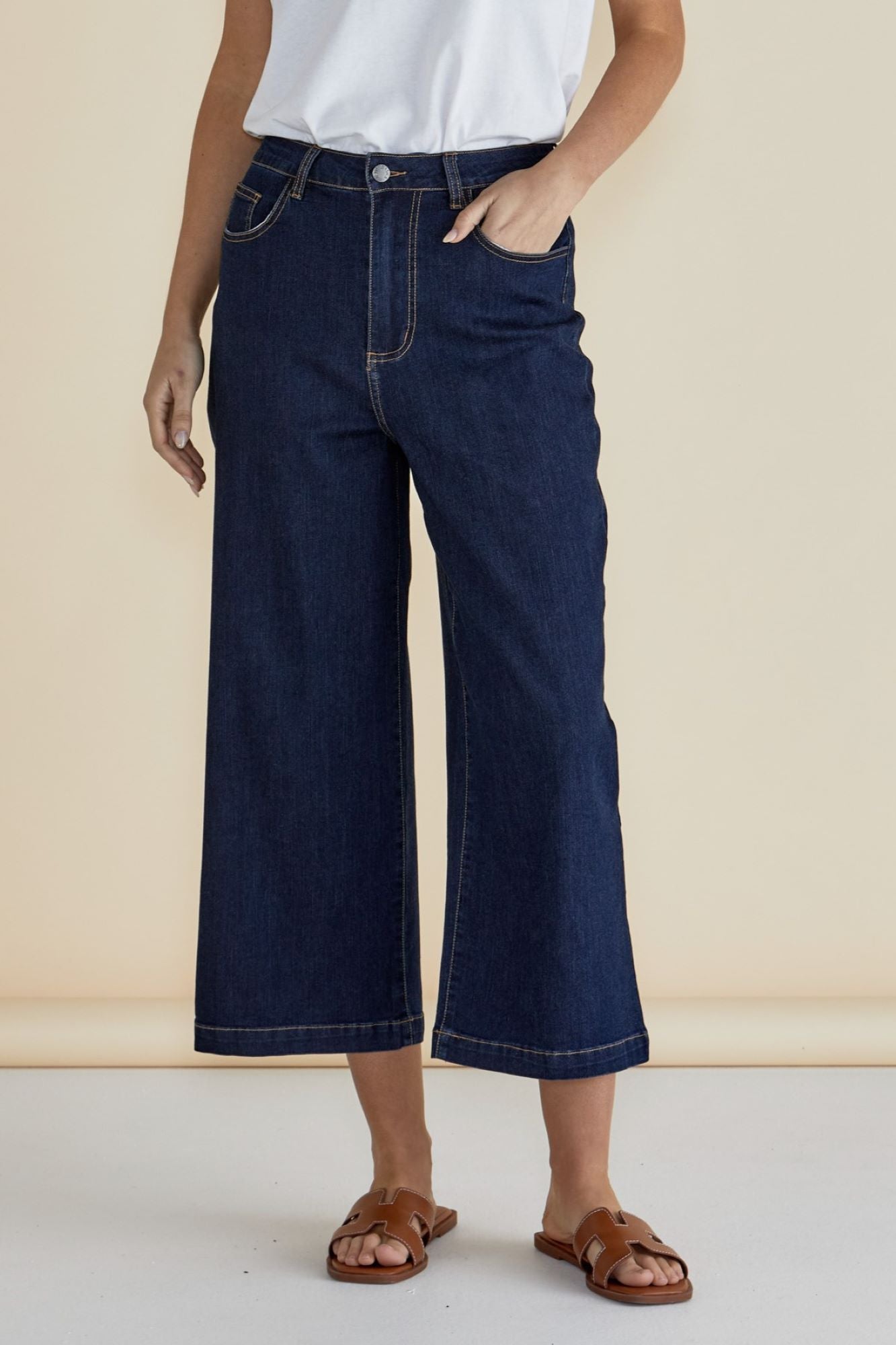 Betty Basics Bella Relaxed Crop Jeans for Women - High Waist Stretch Denim Pants in Deep Indigo Rinse | Casual Comfort for Everyday Wear, Weekend Outfits & Street Style Fashion
