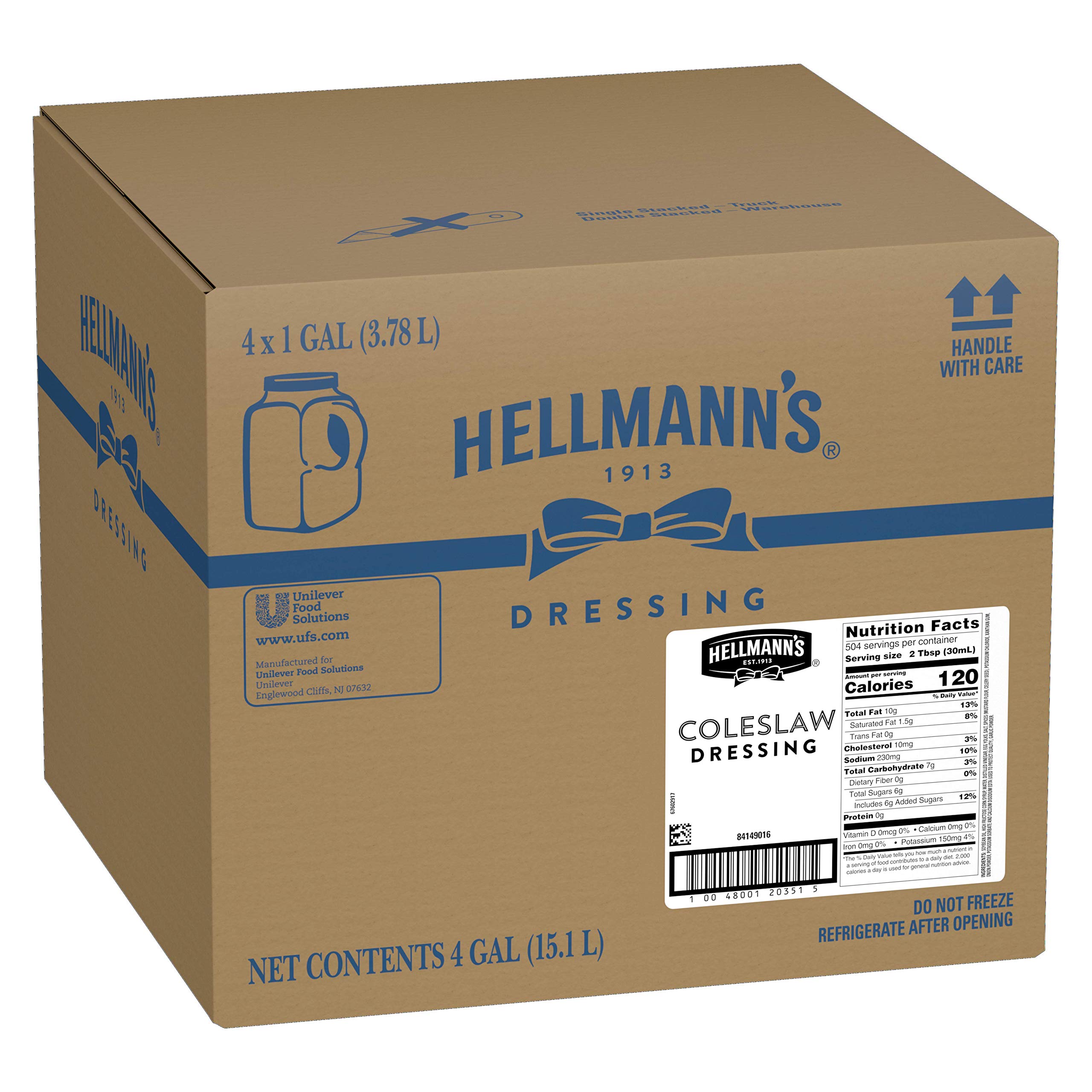Hellmann's Coleslaw Salad Dressing - Gluten Free, No Artificial Flavors or Colors - 1 Gallon (Pack of 4) - Perfect for BBQs, Picnics & Family Gatherings