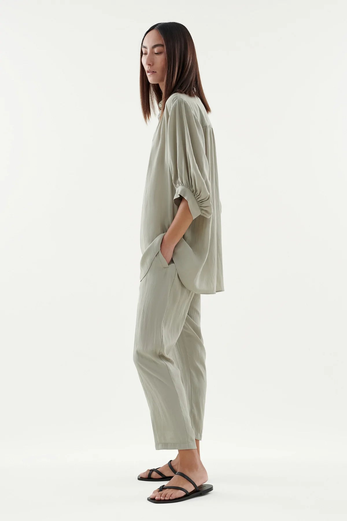 Ena Pant Dried Sage - Women's High Waisted Linen Pants for Casual Wear, Yoga & Summer Outfits