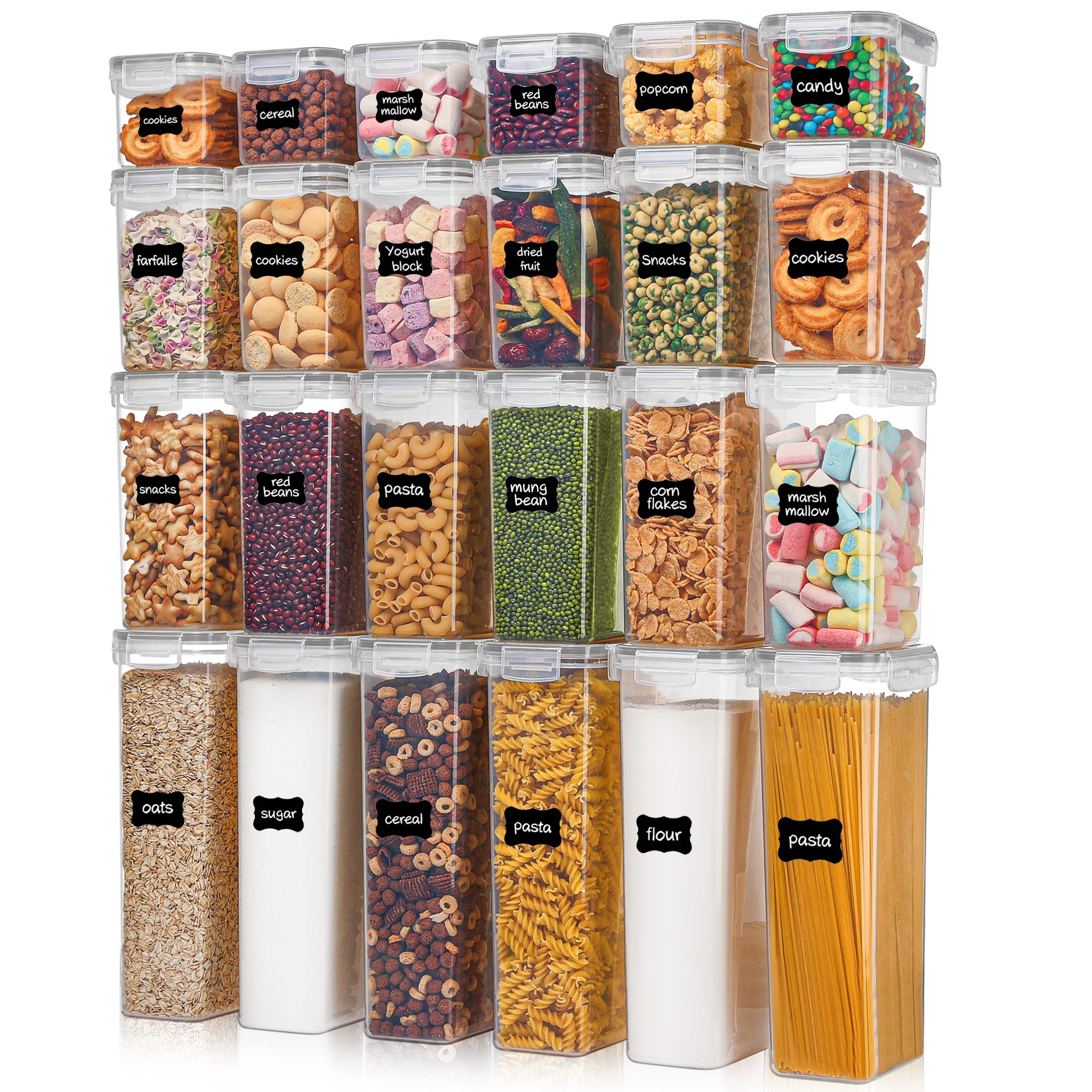 Vtopmart 24-Piece Airtight Food Storage Containers Set - BPA-Free Plastic Kitchen Canisters for Cereal, Flour, Sugar & Dry Food - Pantry Organization with Lids & 24 Labels (Gray) - Ideal for Meal Prep, Baking & Kitchen Storage