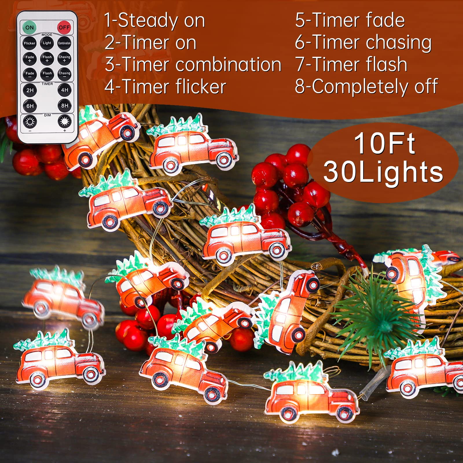 Impress Life 10Ft 30 LED Christmas Tree String Lights - 8 Lighting Modes, Battery/USB Powered with Remote & Timer - Perfect for Holiday Home Decor, Xmas Tree, Party, Wedding & Indoor Festive Lighting