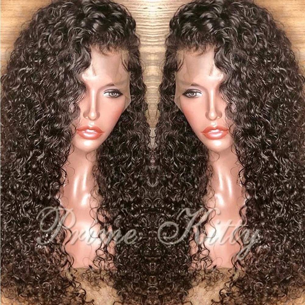 150% Density Deep Curly Brazilian Virgin Human Hair Wigs for Black Women - Pre Plucked 9A Glueless Lace Front Wig with Baby Hair & Fake Scalp (10