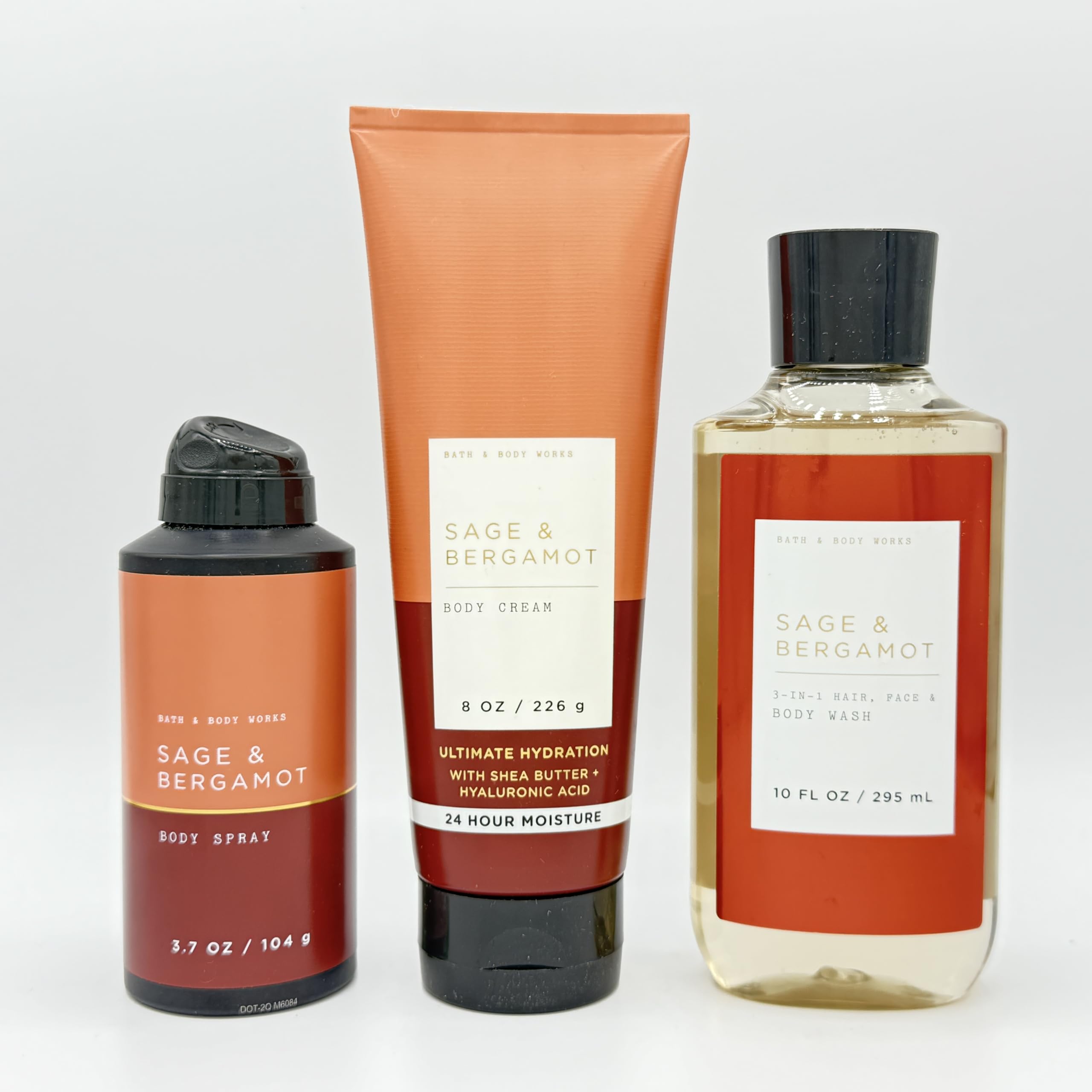 Sage & Bergamot Men's 3-Piece Bath & Body Gift Set - Body Spray, Hydrating Body Cream & Body Wash for Men - Perfect for Gifts, Travel & Daily Skincare Routine