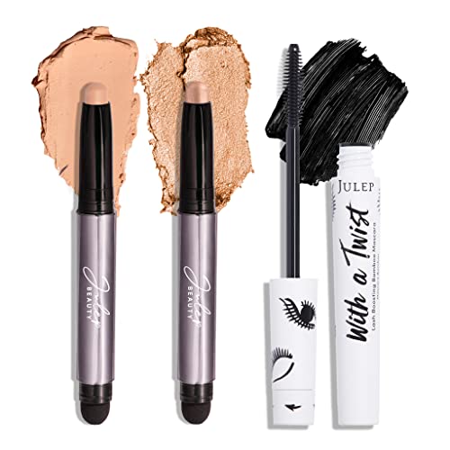 Julep Eyeshadow 101 Crème to Powder Waterproof Eyeshadow Stick Duo - Desert & Champagne Shades | With A Twist Lash Boosting Volumizing & Lengthening Mascara with Bamboo Extract | Perfect for Day to Night Makeup Looks & Special Occasions