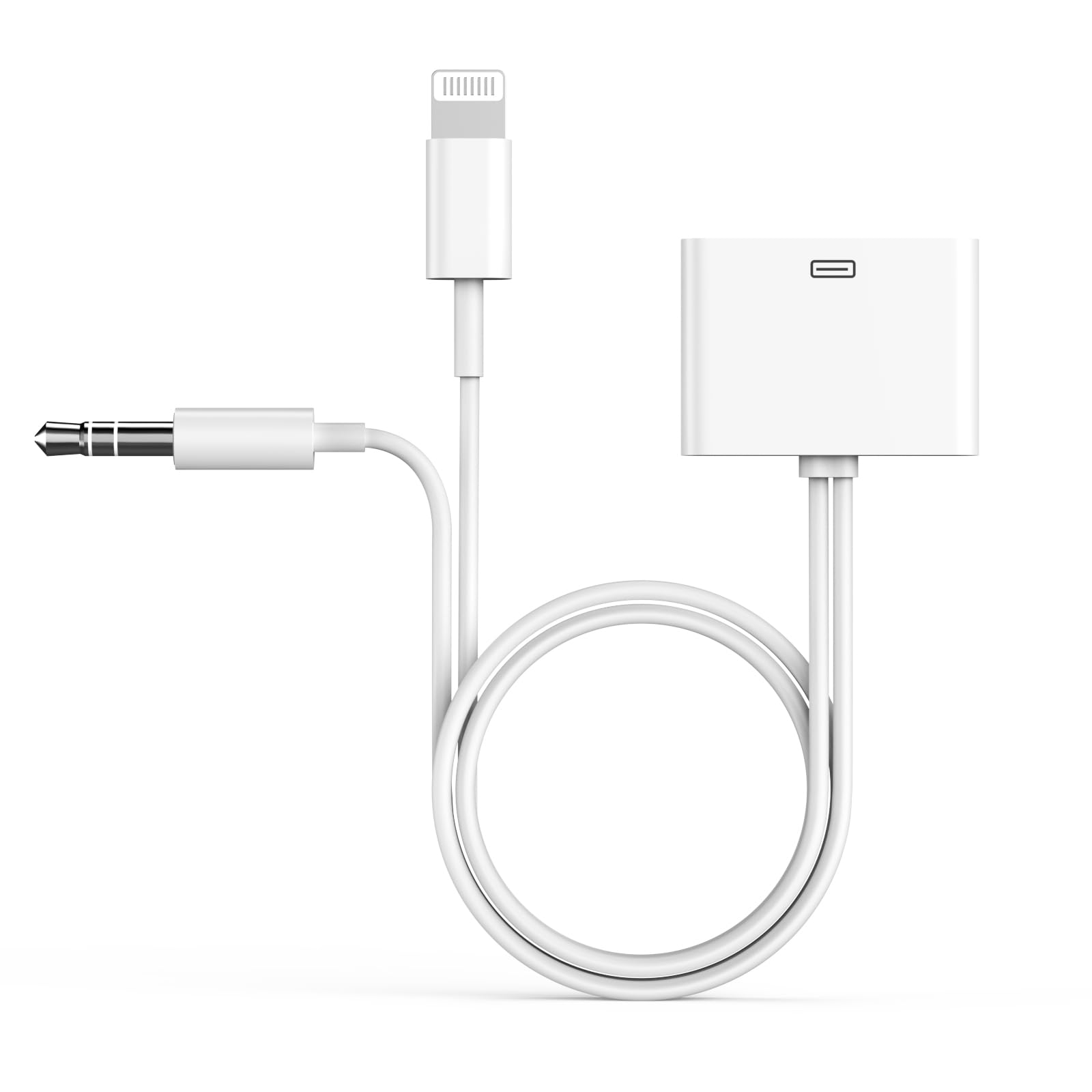 Belcompany Lightning to 30 Pin Adapter Cable with 3.5mm AUX Audio Port for iPhone - Perfect for Car Audio, Home Stereo & Charging