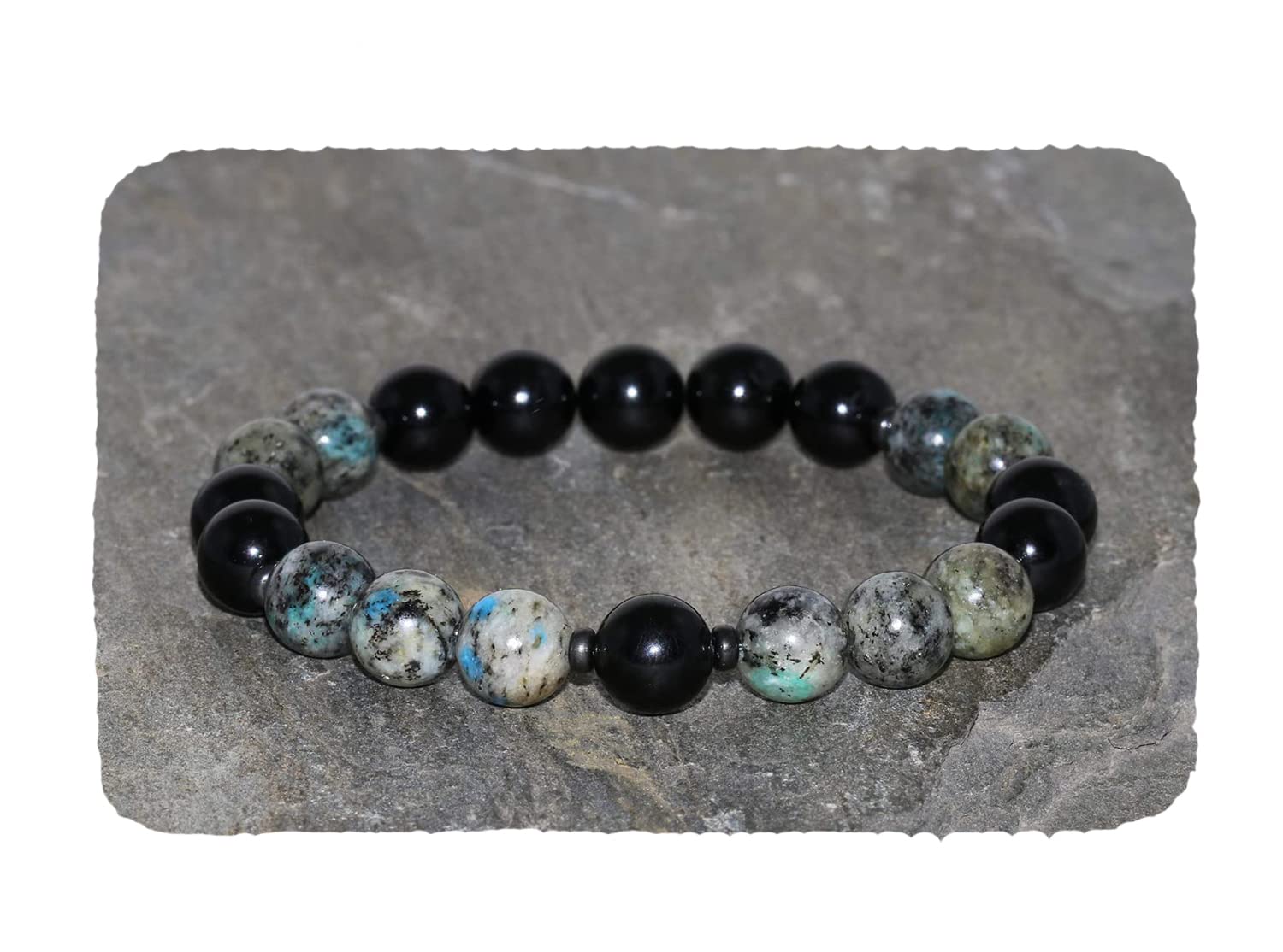 K2 Granite & Black Tourmaline Beaded Bracelet - 8mm Gemstone Unisex Healing Bracelet for Men & Women | Spiritual Protection, Stress Relief & Positive Energy Jewelry Gift for Meditation, Yoga & Daily Wear