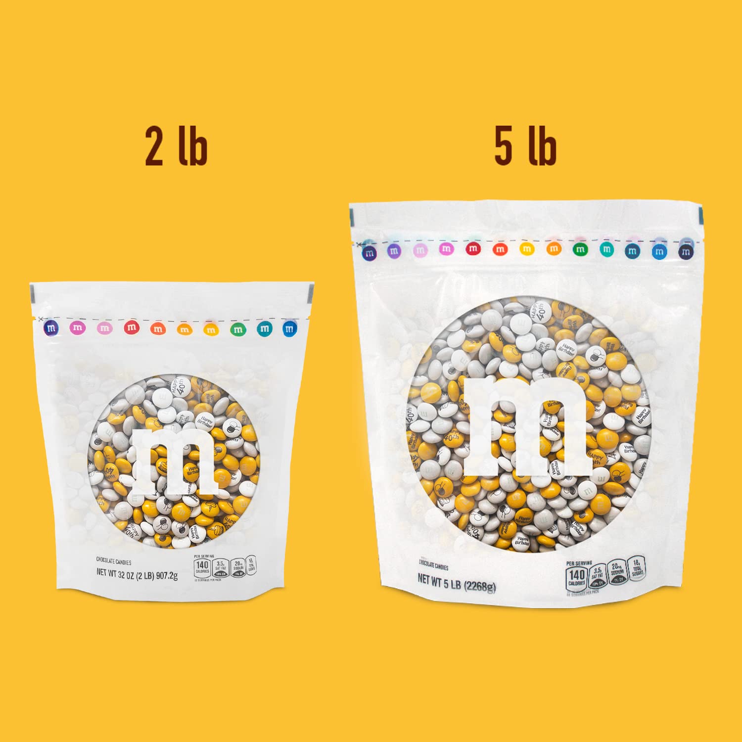 M&M'S Milk Chocolate Bulk Candy - 5lb Happy 40th Birthday Party Supplies with Printed Clipart | Perfect for Birthday Gifts, Cupcake Toppers, Over The Hill Decorations, Cake Decor & Party Favors | Great for Birthday Celebrations, Office Events & Family Gatherings