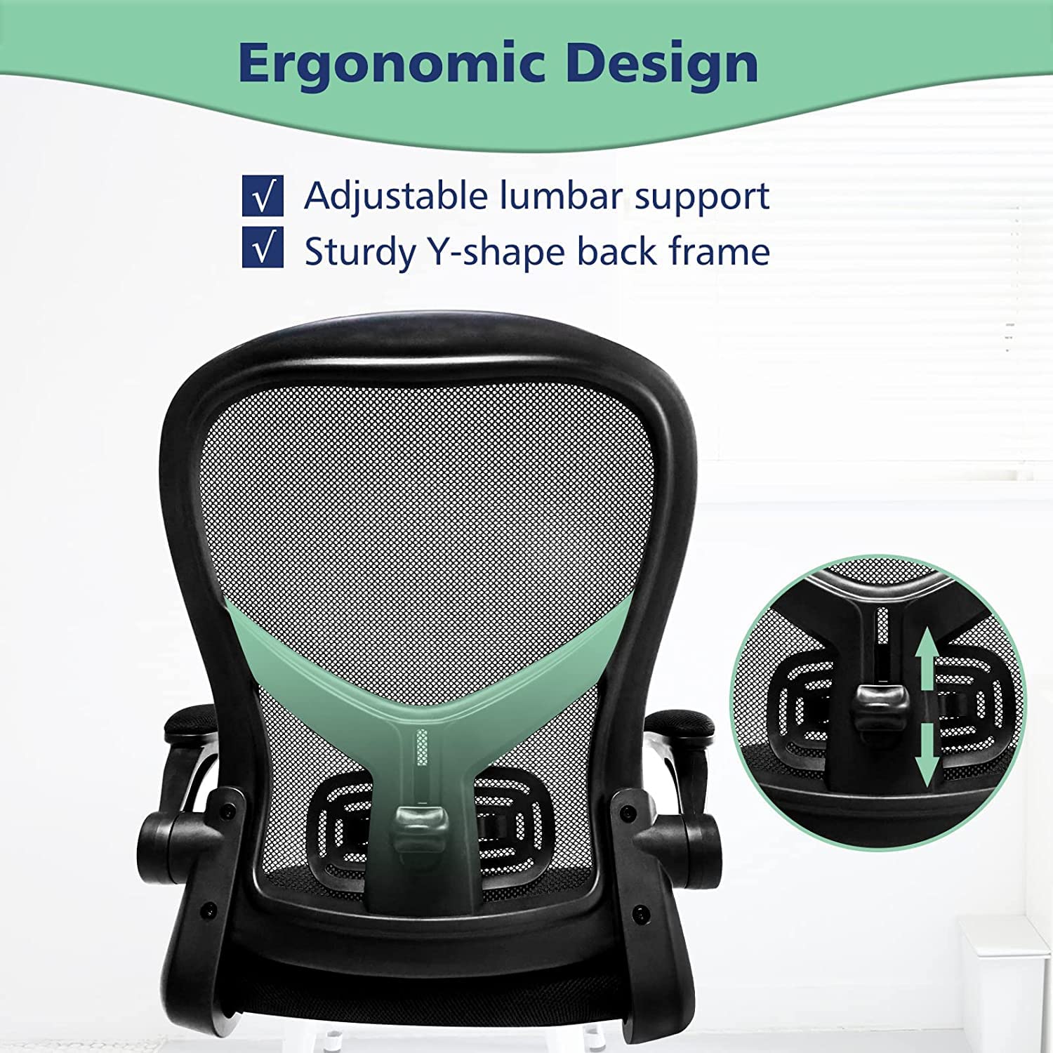 Ergonomic Drafting Chair with Foot Ring & Flip-Up Arms - Adjustable Height Mesh Office Chair for Standing Desks - Comfortable Computer Task Chair for Home & Office Use - Perfect for Architects, Designers & Long Work Sessions - Black