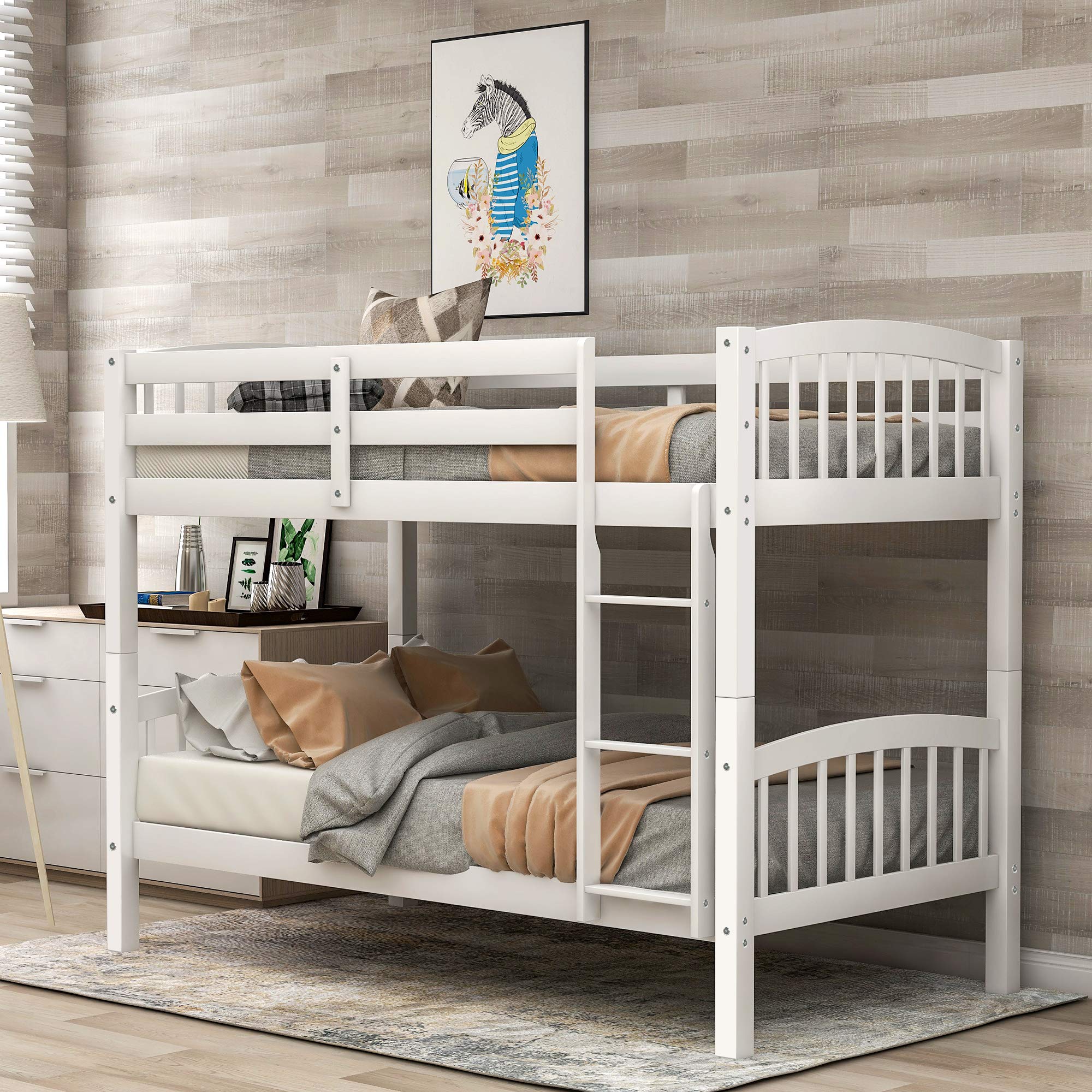 Harper & Bright Designs Twin Over Twin Stackable Wood Bunk Bed Frame with Slats & Full-Length Guardrails - Kids Room Space-Saving Bunk Bed for Siblings, Sleepovers & Small Bedrooms