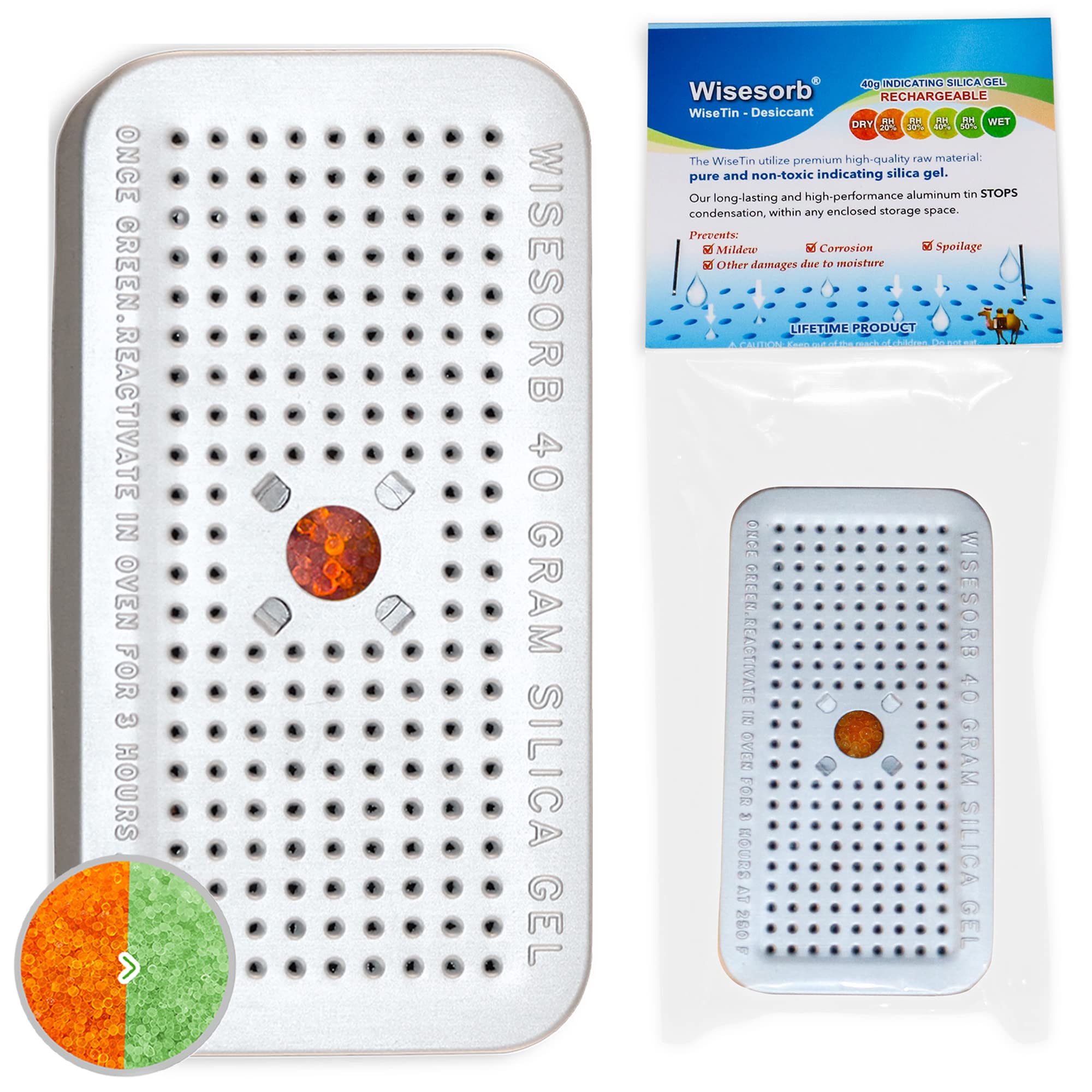 40 Gram Silica Gel Desiccant Canister (Orange to Green) - Reusable Moisture Absorber for Closets, Storage & Travel | Pack of 1