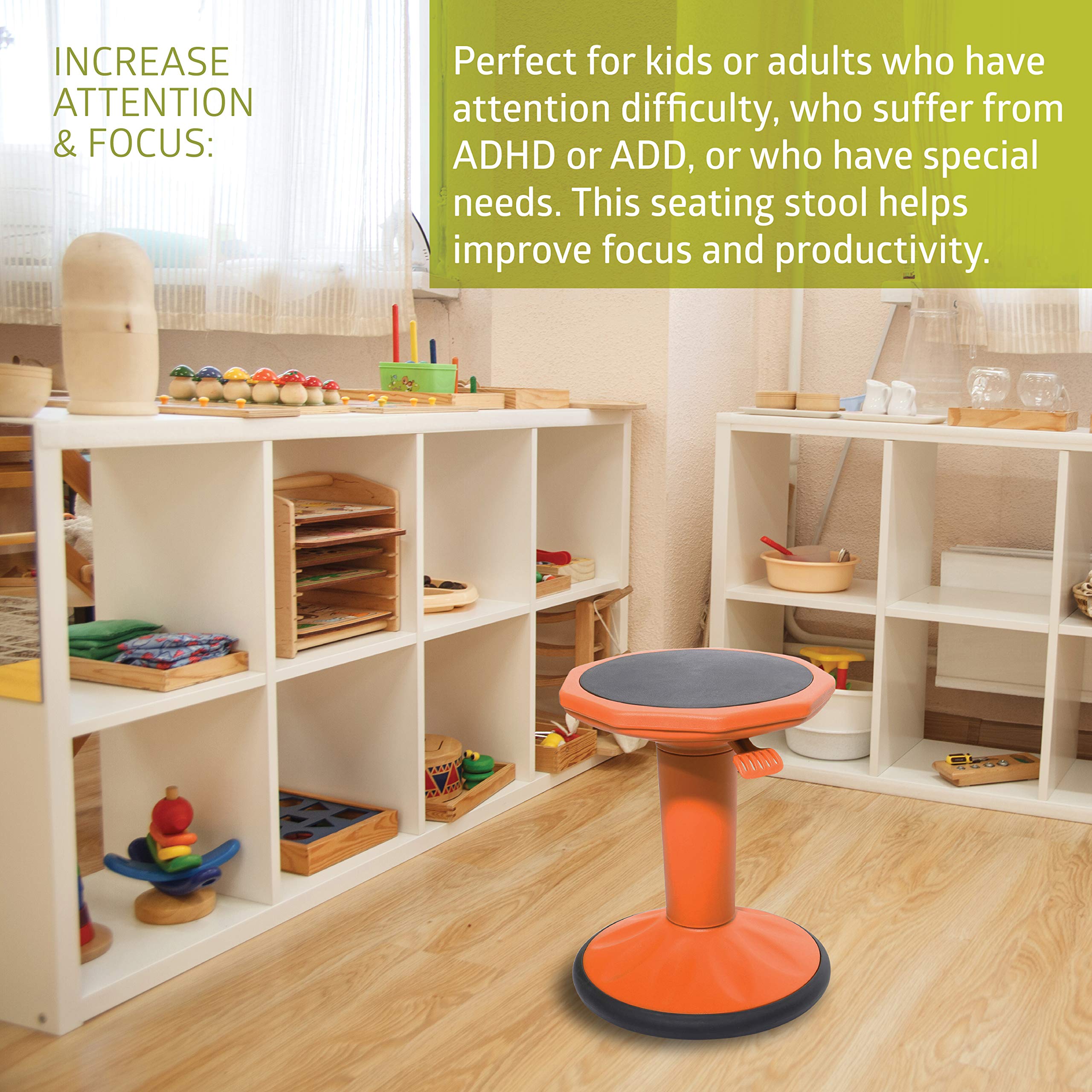 Pearington SitFree Height Adjustable Wobble Stool - Active Flexible Seating Chair for Kids & Adults - Ergonomic Office & School Chair - Orange - Perfect for Home Office, Classroom & ADHD Focus