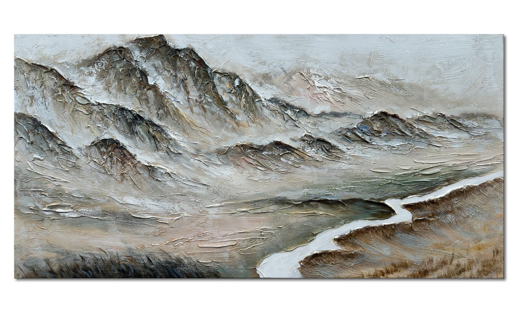 Zoinart Modern Abstract Landscape Oil Painting on Canvas 24x48 Inches - Textured Mountain Wall Art for Living Room, Bedroom & Office Decor