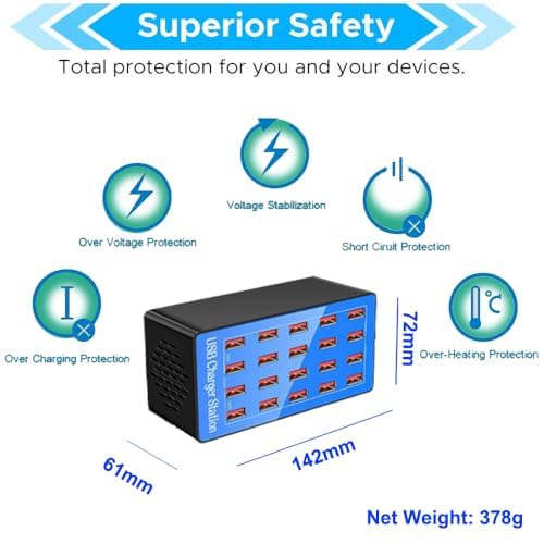 20-Port 100W USB Charging Station for Smartphones & Tablets - Office/Home Use