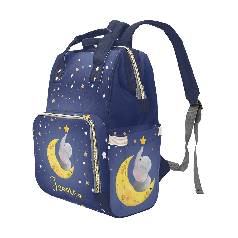 **Personalized Moon Star Elephant Diaper Backpack – Waterproof Baby Nursing & Travel Tote Bag for Moms – Perfect for Daycare, Outings & Baby Showers**