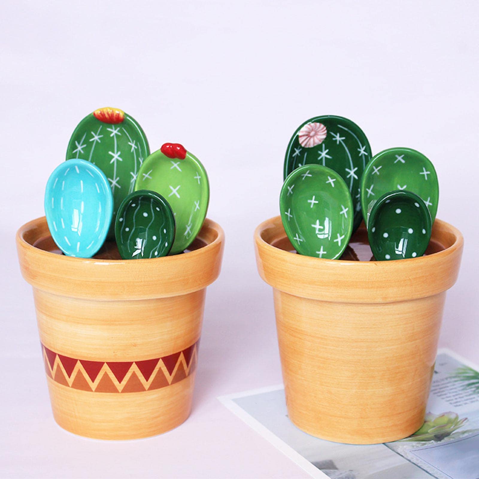 LOSA Creative Cactus Measuring Spoons Set - 5-Piece Stainless Steel Kitchen Measuring Spoons in Flower Pot - Perfect for Baking, Cooking & Coffee Measuring (Ideal Gift for Home Chefs)