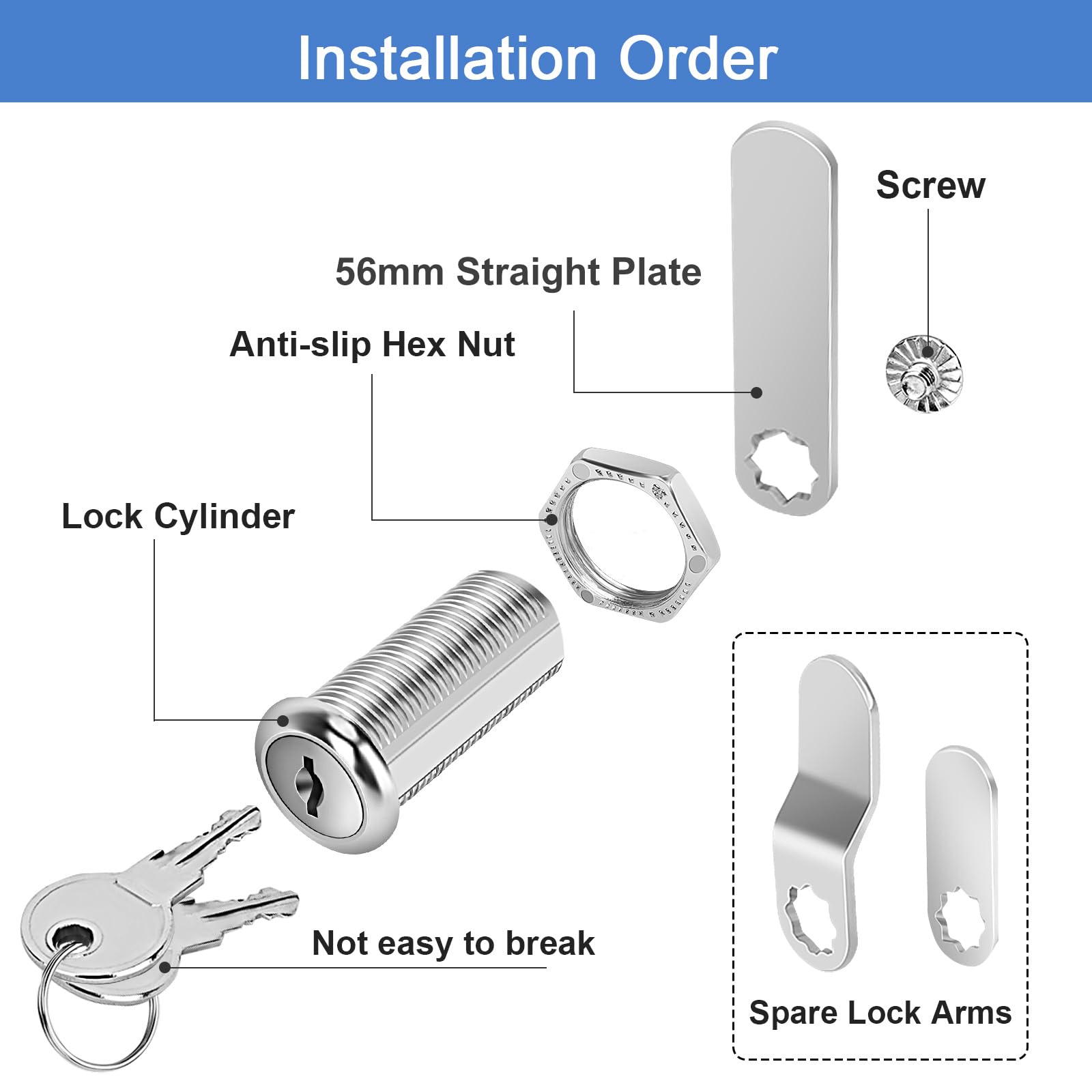 6 Pack 1-1/2 Inch Cabinet Locks with Keys - Keyed Alike Zinc Alloy Cam Locks for Cabinets, RV Storage, Tool Box & Thick Drawers - Secure Your Valuables at Home, Office or On The Road