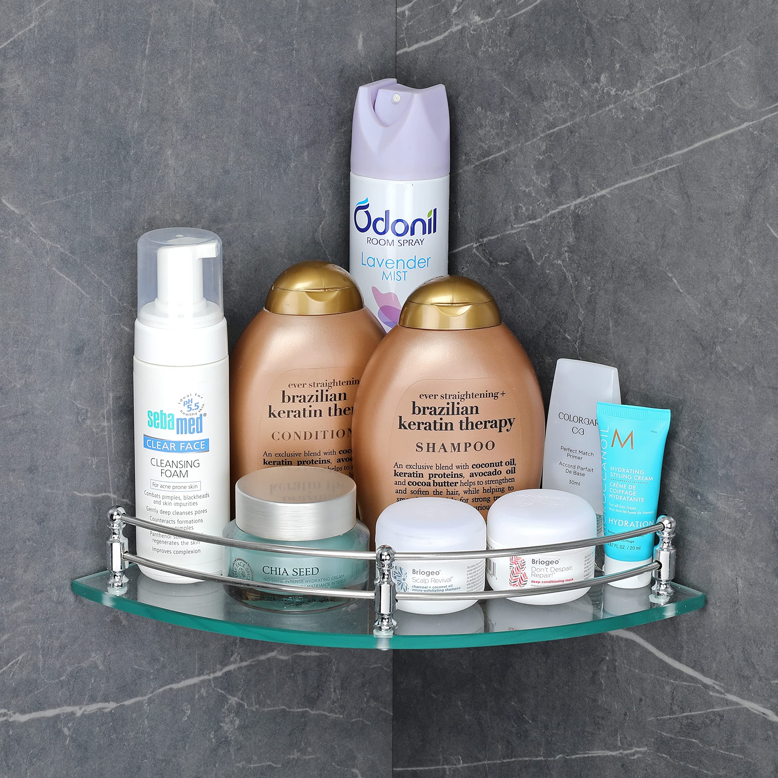 Clear Glass Corner Shelf - 9 x 9 Inch Wall Mounted Bathroom Shelf for Shower, Living Room & Kitchen Storage - Multipurpose Transparent Floating Shelf (Pack of 1) - Perfect for Organizing Toiletries, Decor & Small Items