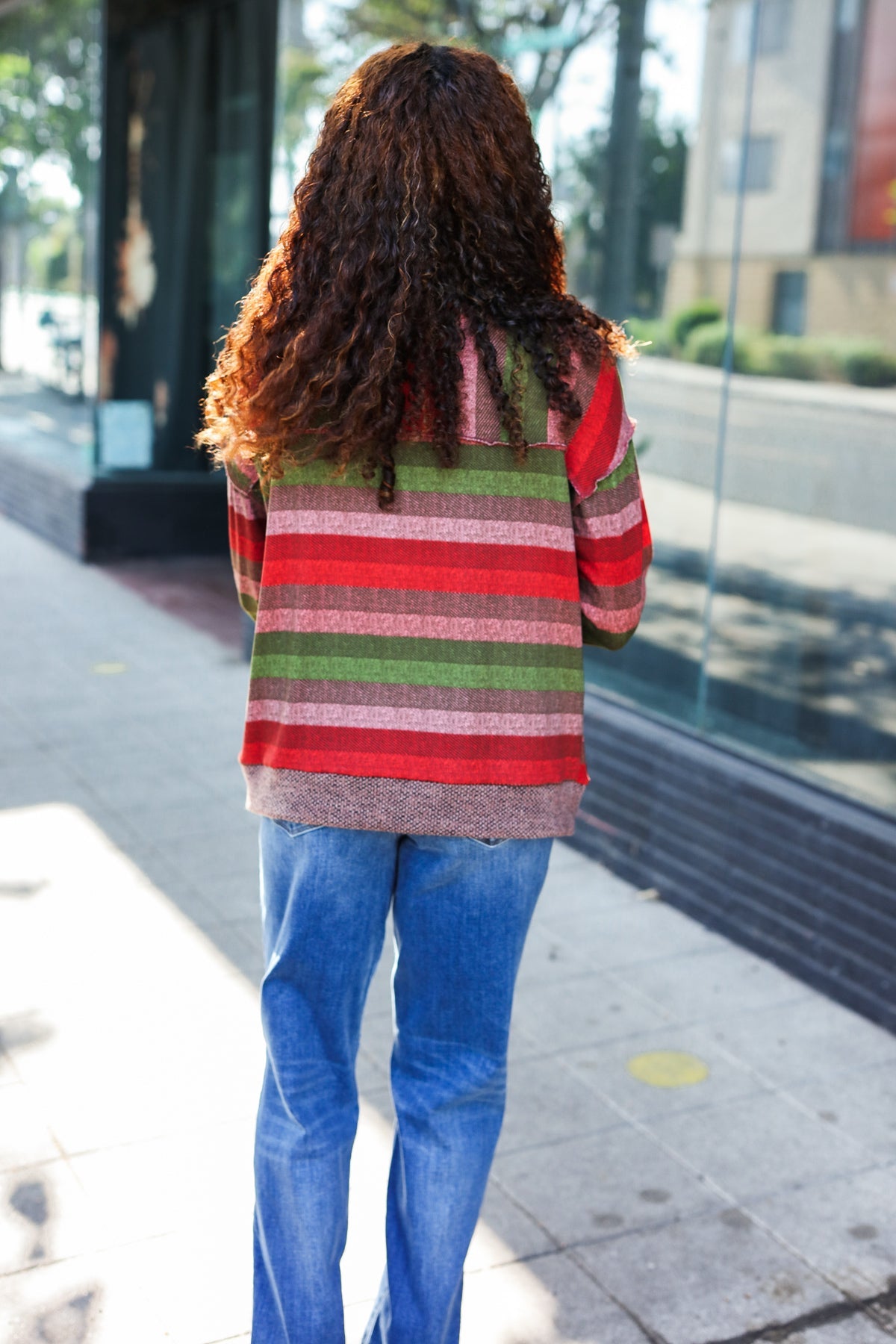 Stylish Olive & Mauve Striped Two-Tone Banded Sweater Top for Women | Casual Fall Fashion | Perfect for Office Wear & Weekend Outfits