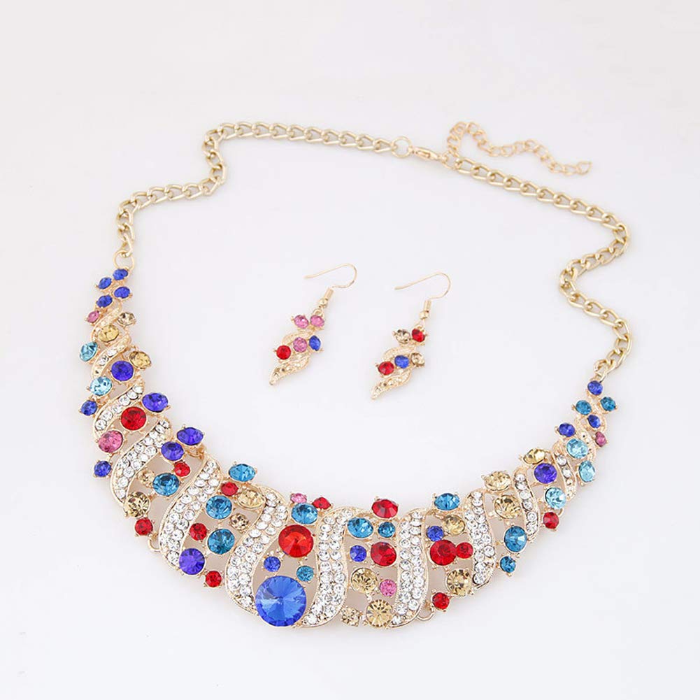Fashion Jewelry Set for Women - Rhinestone Spiral Bib Necklace & Hook Earrings - Elegant Statement Party Accessories - Perfect for Evening Events, Weddings, and Special Occasions