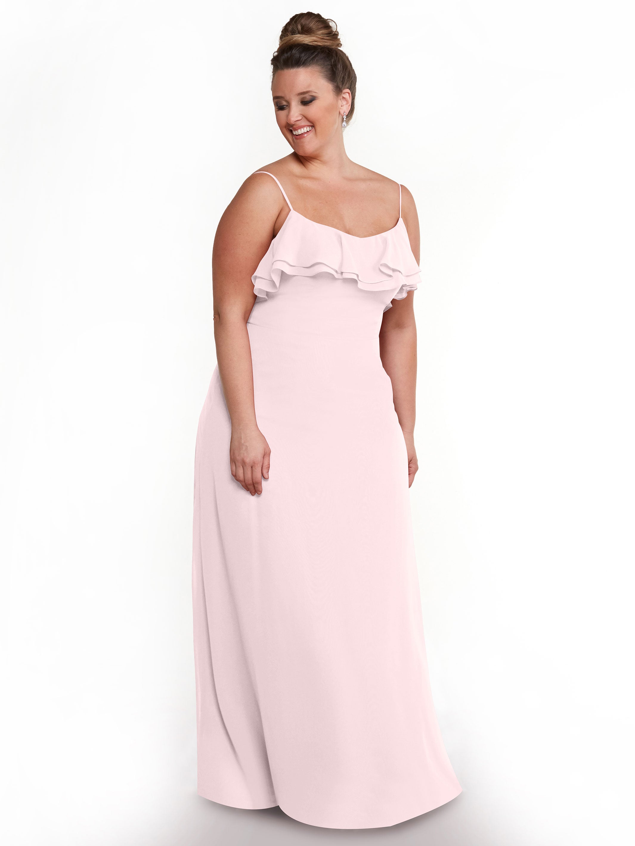 Elegant 80146 Sheath Chiffon Bridesmaid Dress with Ruffled Neckline - Perfect for Weddings, Formal Events & Special Occasions