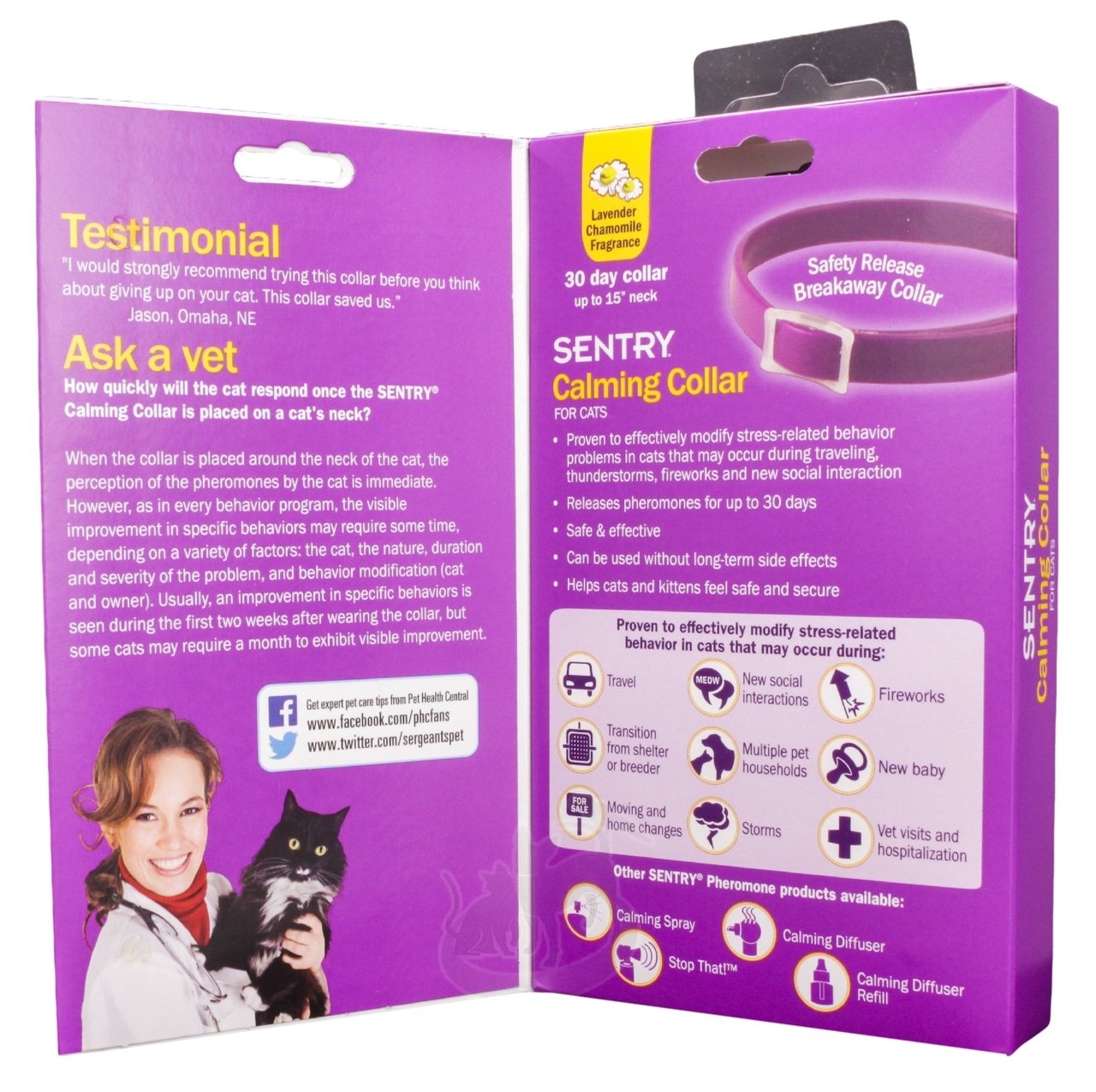Sentry Calming Collar for Cats - Anxiety Relief & Stress Reduction - Soothing Pheromone Collar for Nervous Cats - Perfect for Travel, Vet Visits & Multi-Cat Homes