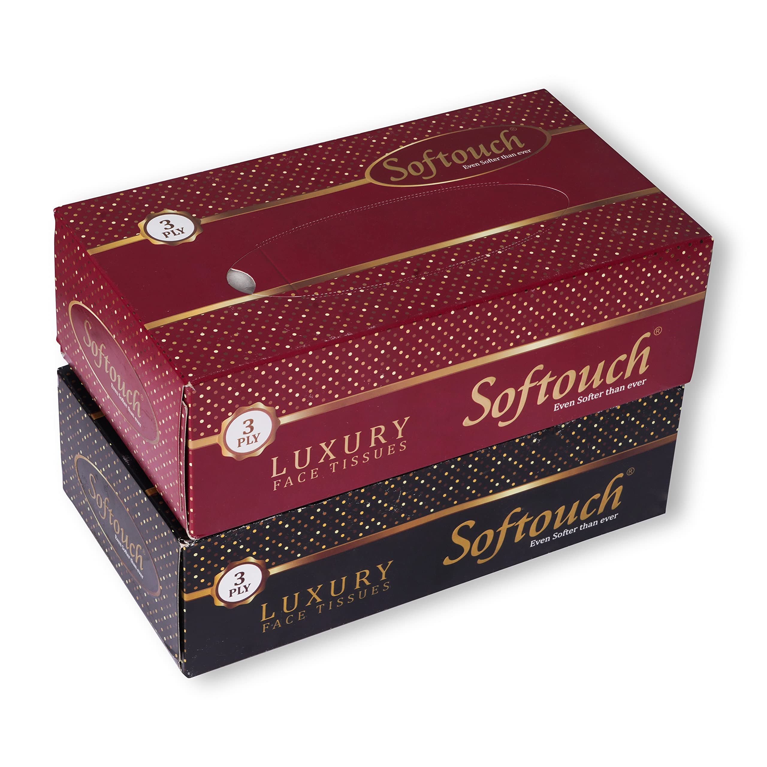Softouch 3-Ply Facial Tissues | 80 Sheets per Box, Pack of 2 (160 Total) | Ultra Soft & Highly Absorbent | Hypoallergenic & Gentle on Skin | Perfect for Home, Office, Travel & Allergy Relief