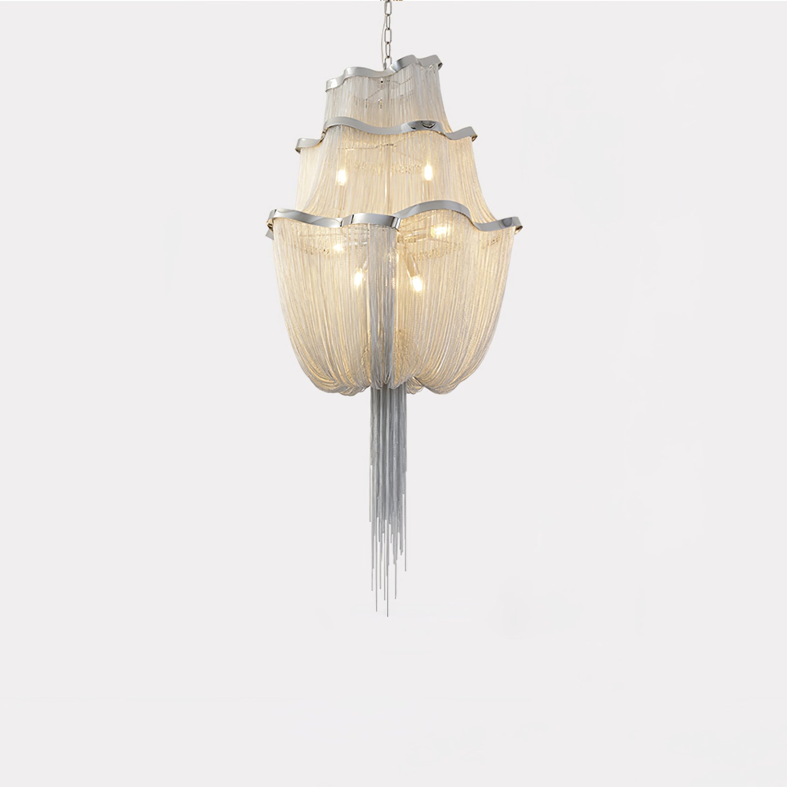 Elegant Crystal Chandelier with Shimmering Chains - Perfect for Dining Room, Bedroom, and Living Room Lighting Decor