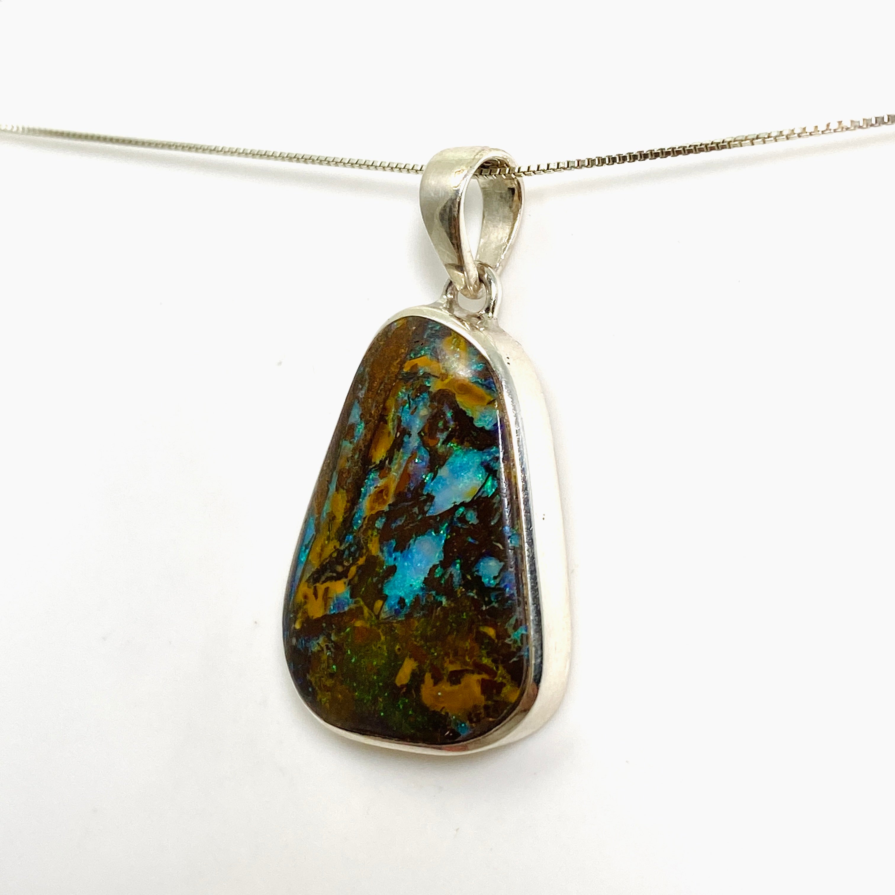 Natural Boulder Opal Freeform Cabochon Pendant Necklace - Unique Handmade Jewelry for Women - Perfect for Boho Style & Special Occasions