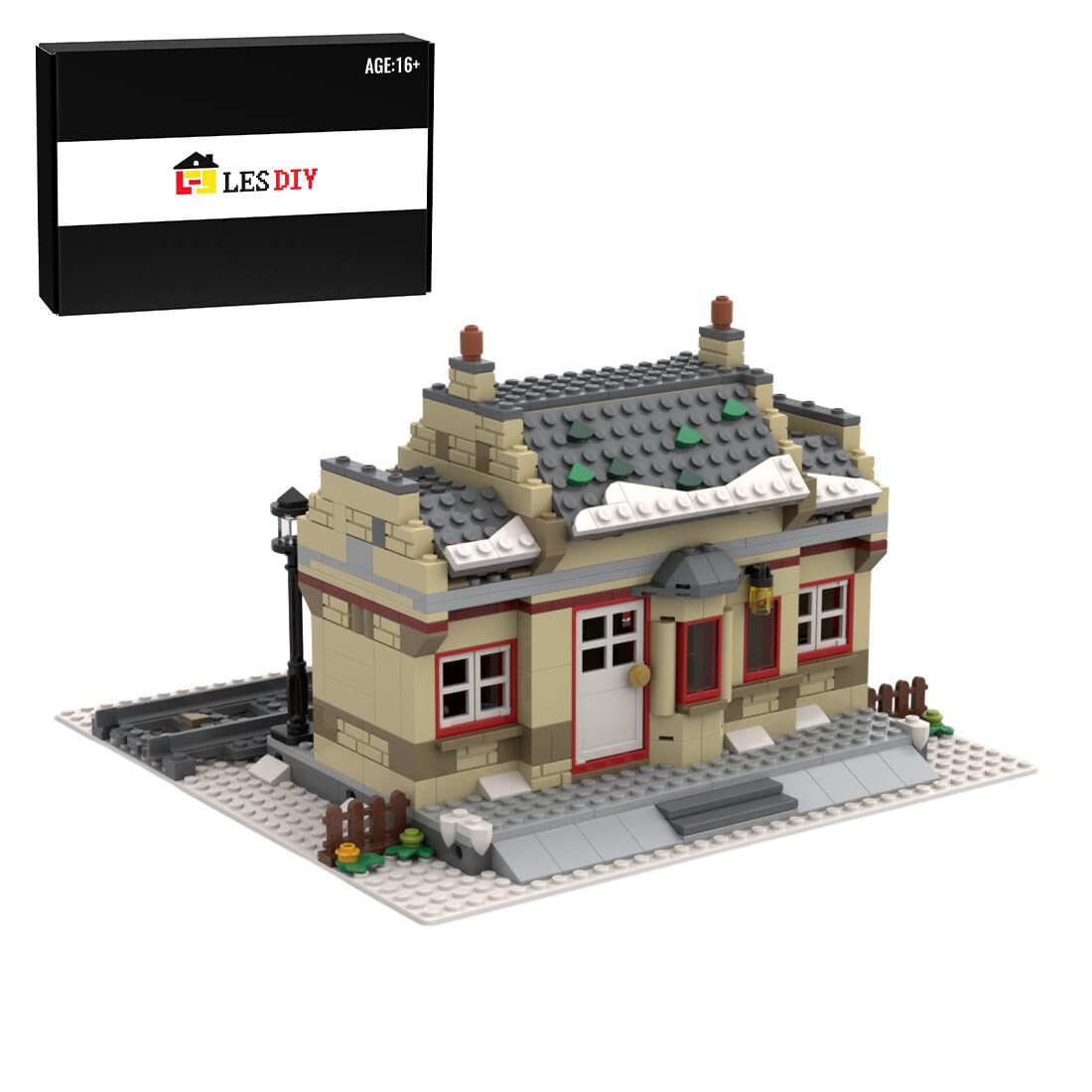 Modular Winter Train Station Street View Building Blocks Set - 526PCS DIY Bricks House Model Kit (MOC-159188) | Compatible with Lego | Creative Gift for Adults Birthday | Perfect for Holiday Displays & City Layout Scenes